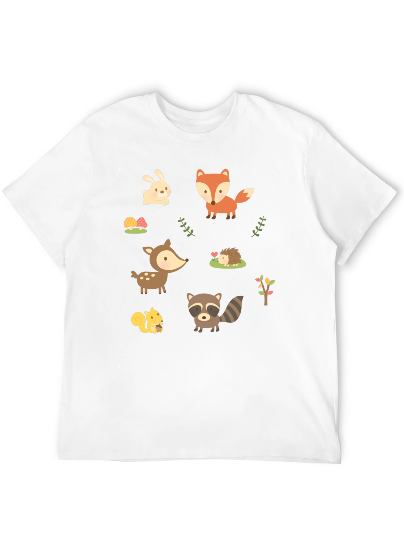Cute Woodland Animal Print Black T-Shirt