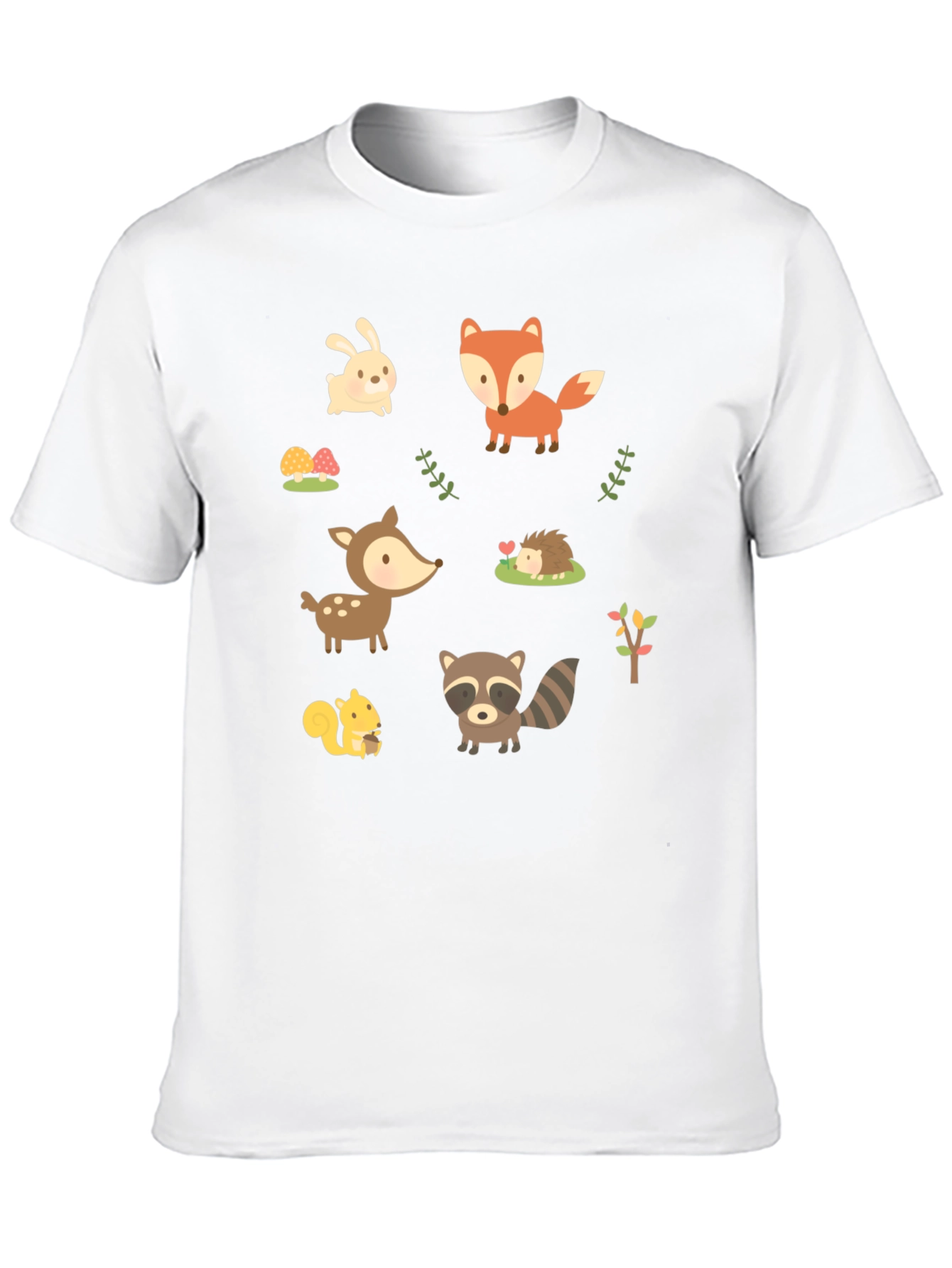 Cute Woodland Animal Print Black T-Shirt