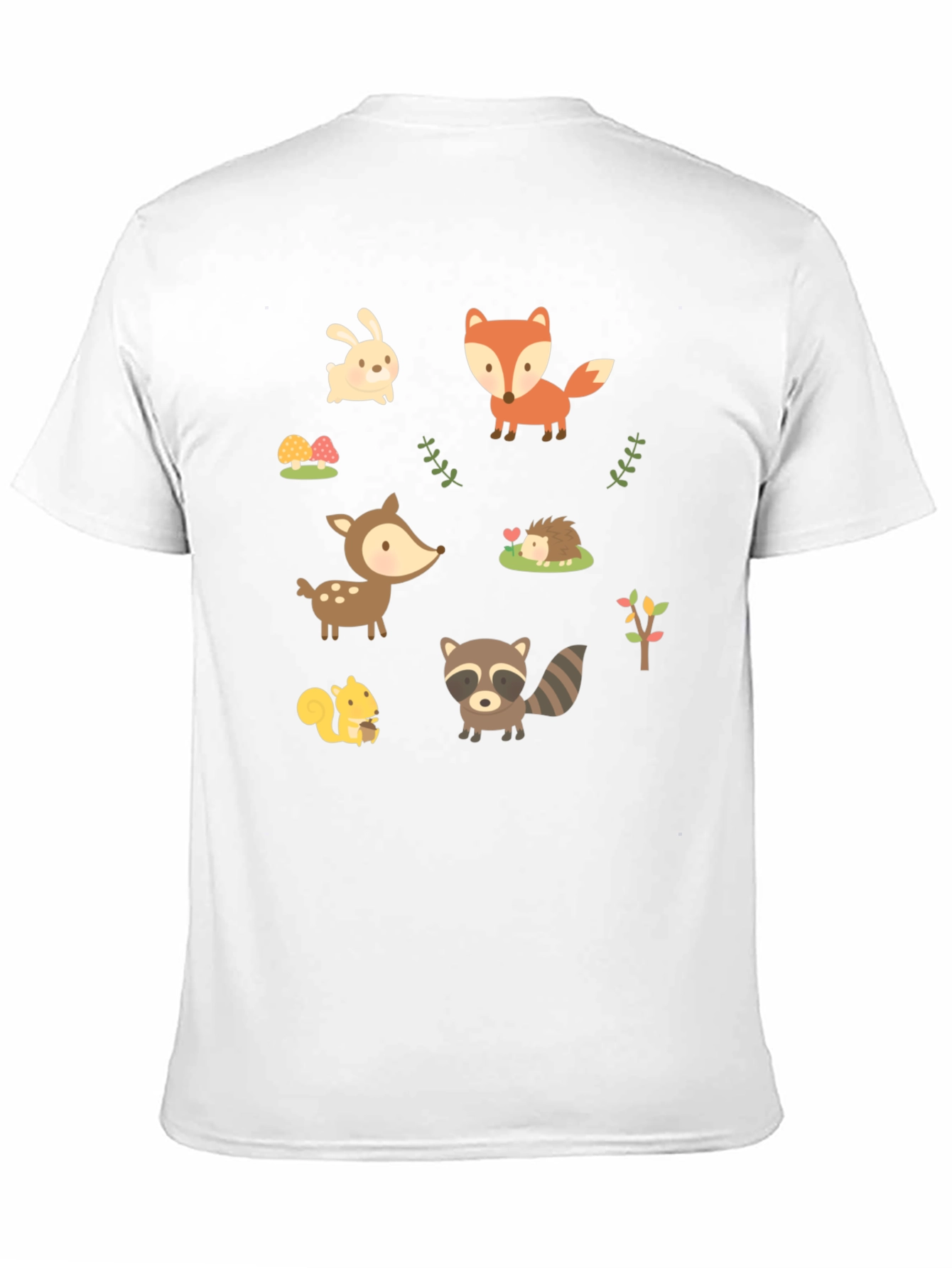 Cute Woodland Animal Print Black T-Shirt