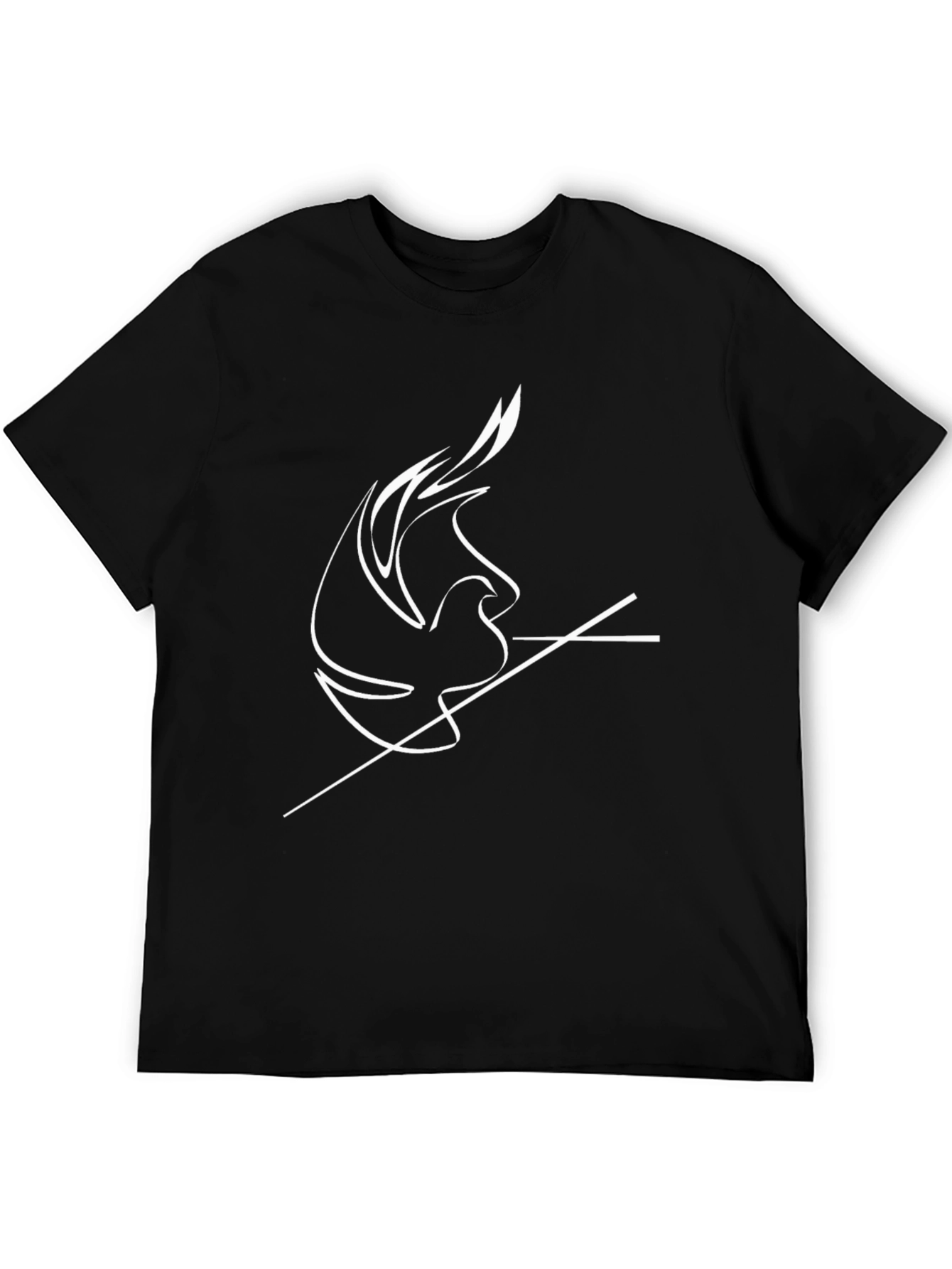 Minimalist Dove Line Art Black T-Shirt