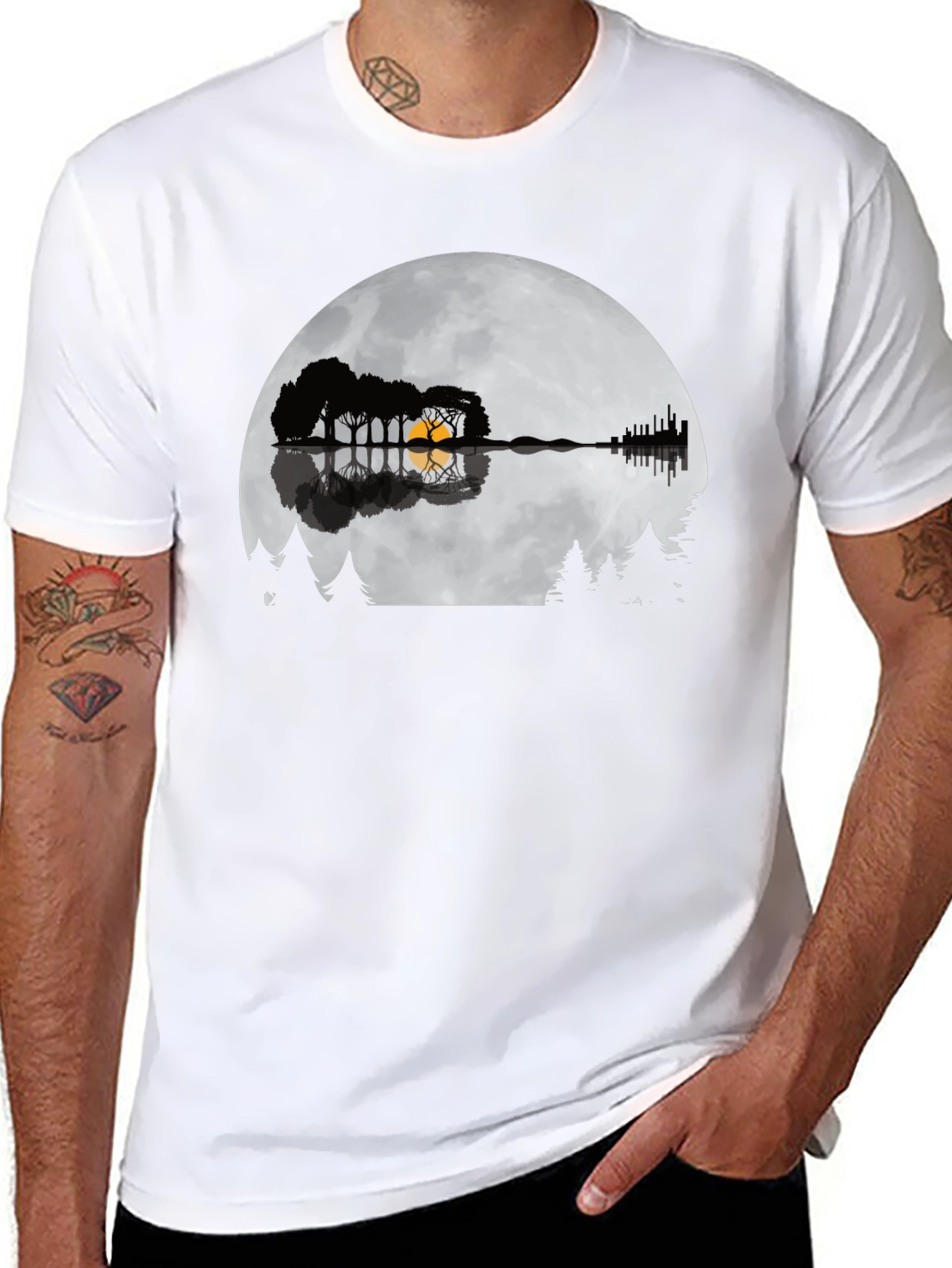 Guitar Lake Silhouette Tee - Music & Nature Shirt
