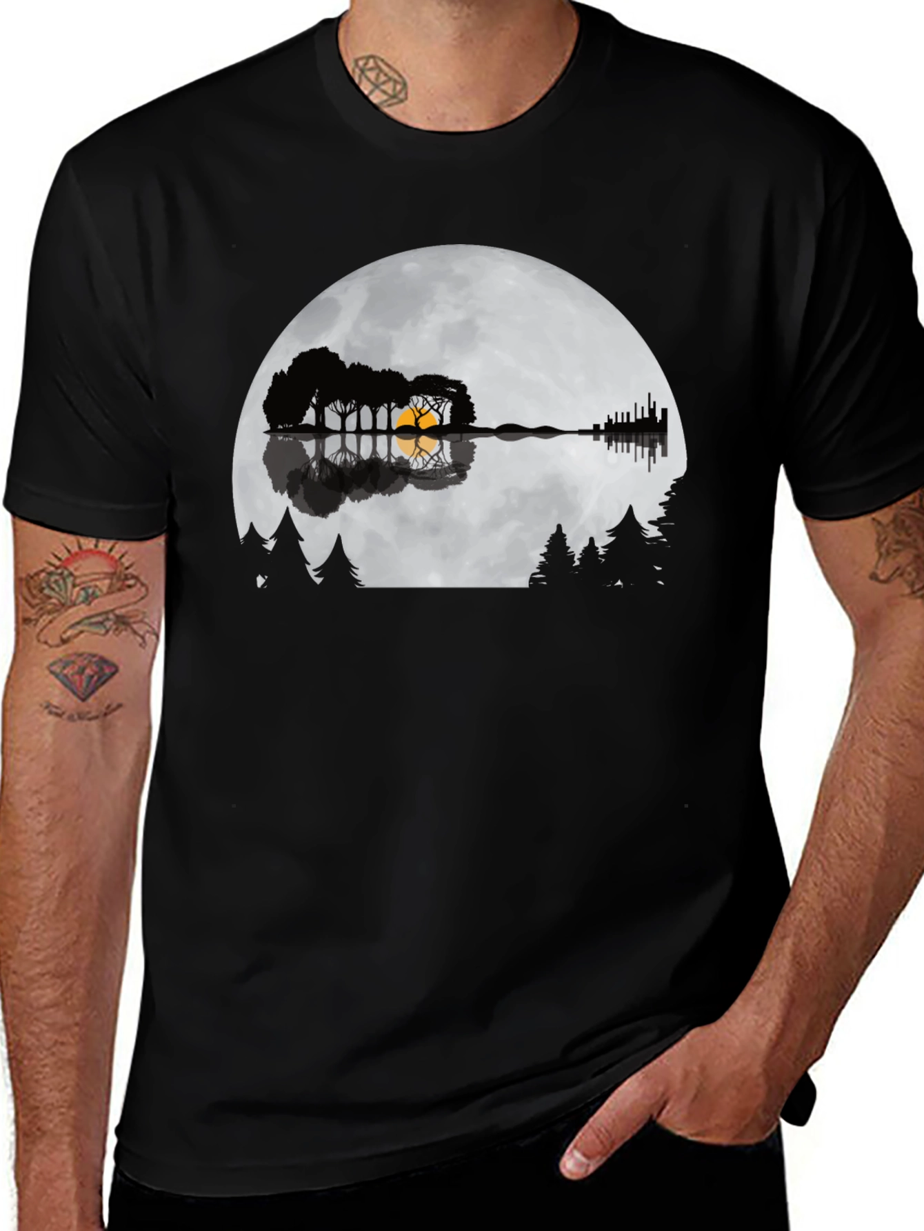 Guitar Lake Silhouette Tee - Music & Nature Shirt