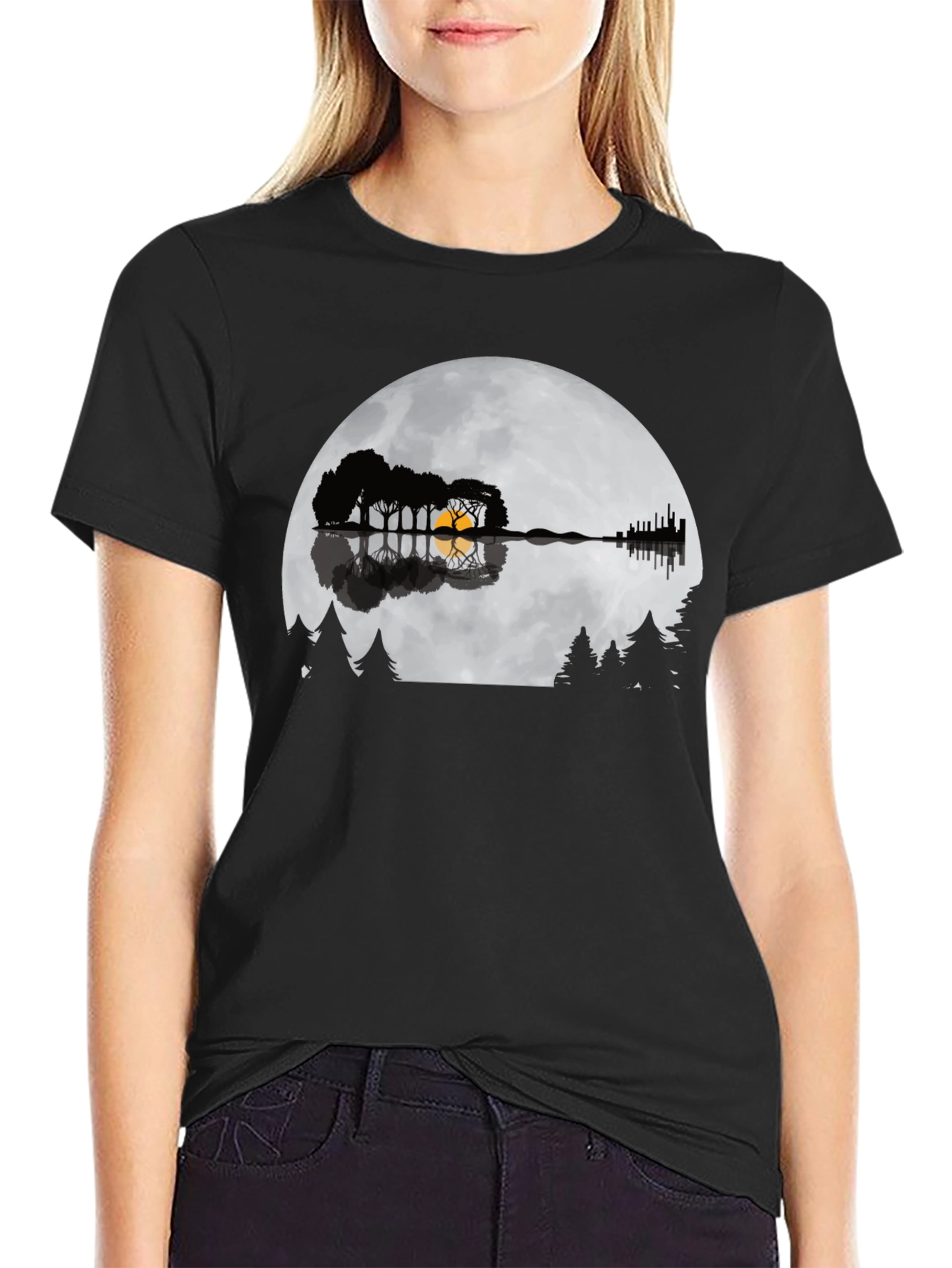 Guitar Lake Silhouette Tee - Music & Nature Shirt