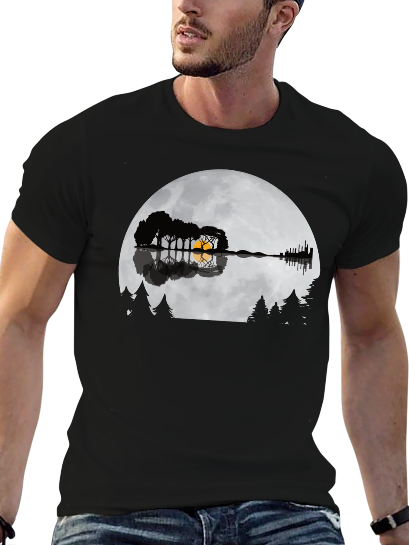 Guitar Lake Silhouette Tee - Music & Nature Shirt