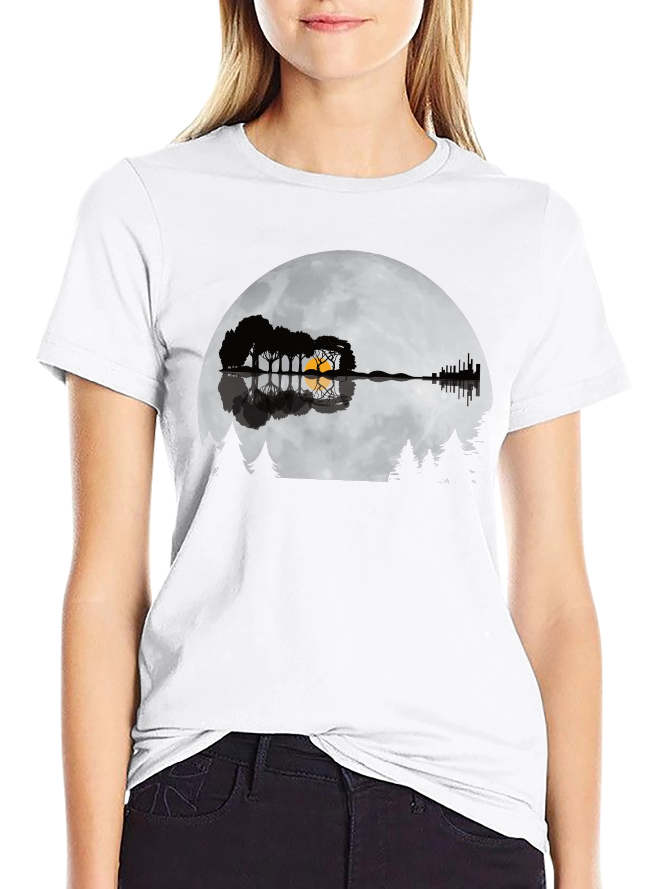Guitar Lake Silhouette Tee - Music & Nature Shirt