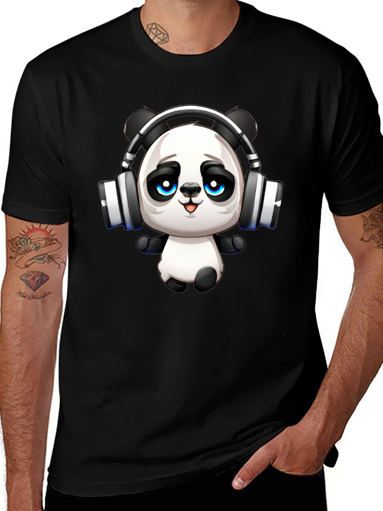 Cool Panda with Headphones Graphic T-Shirt