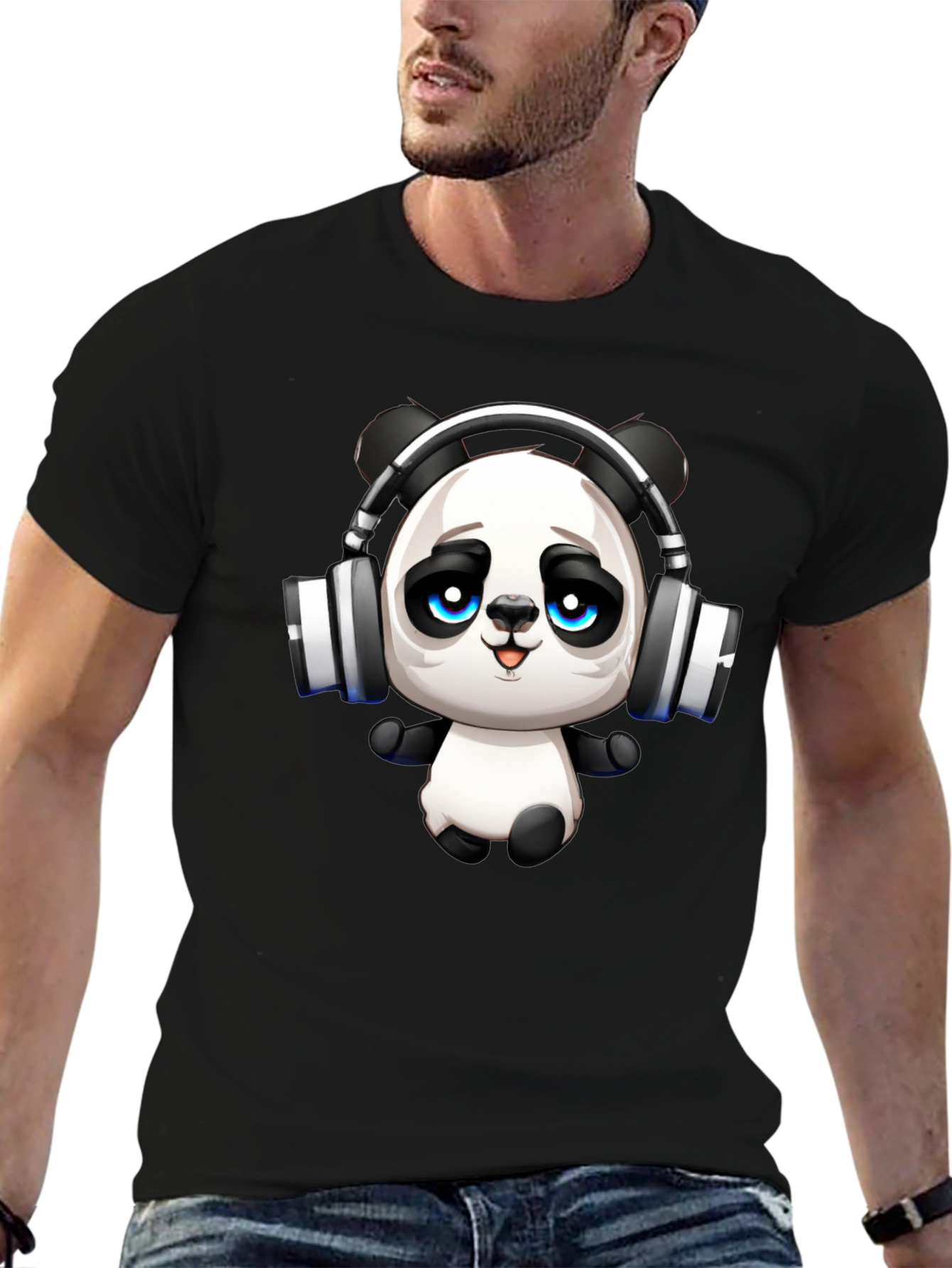 Cool Panda with Headphones Graphic T-Shirt