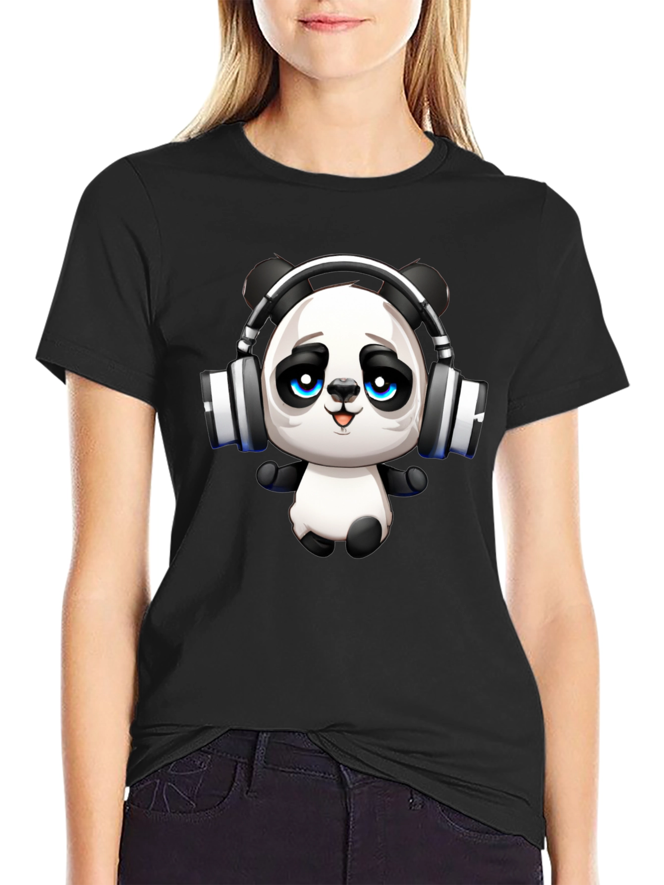 Cool Panda with Headphones Graphic T-Shirt