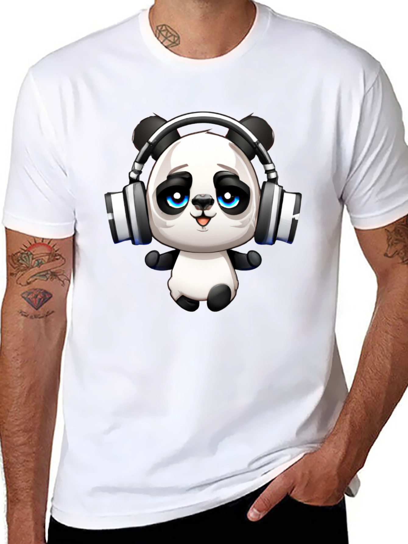 Cool Panda with Headphones Graphic T-Shirt