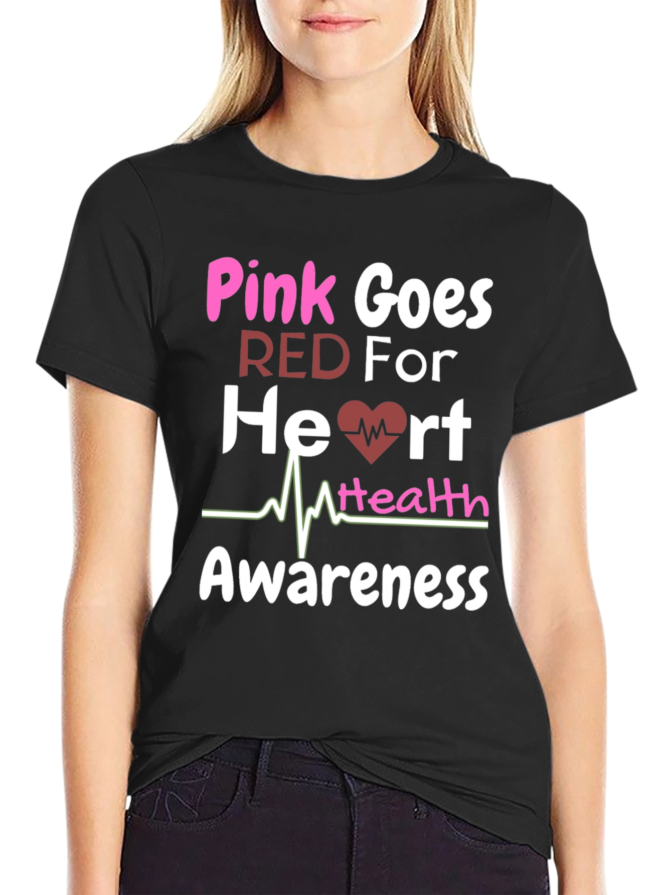 Pink Goes Red Heart Health Awareness T-Shirt