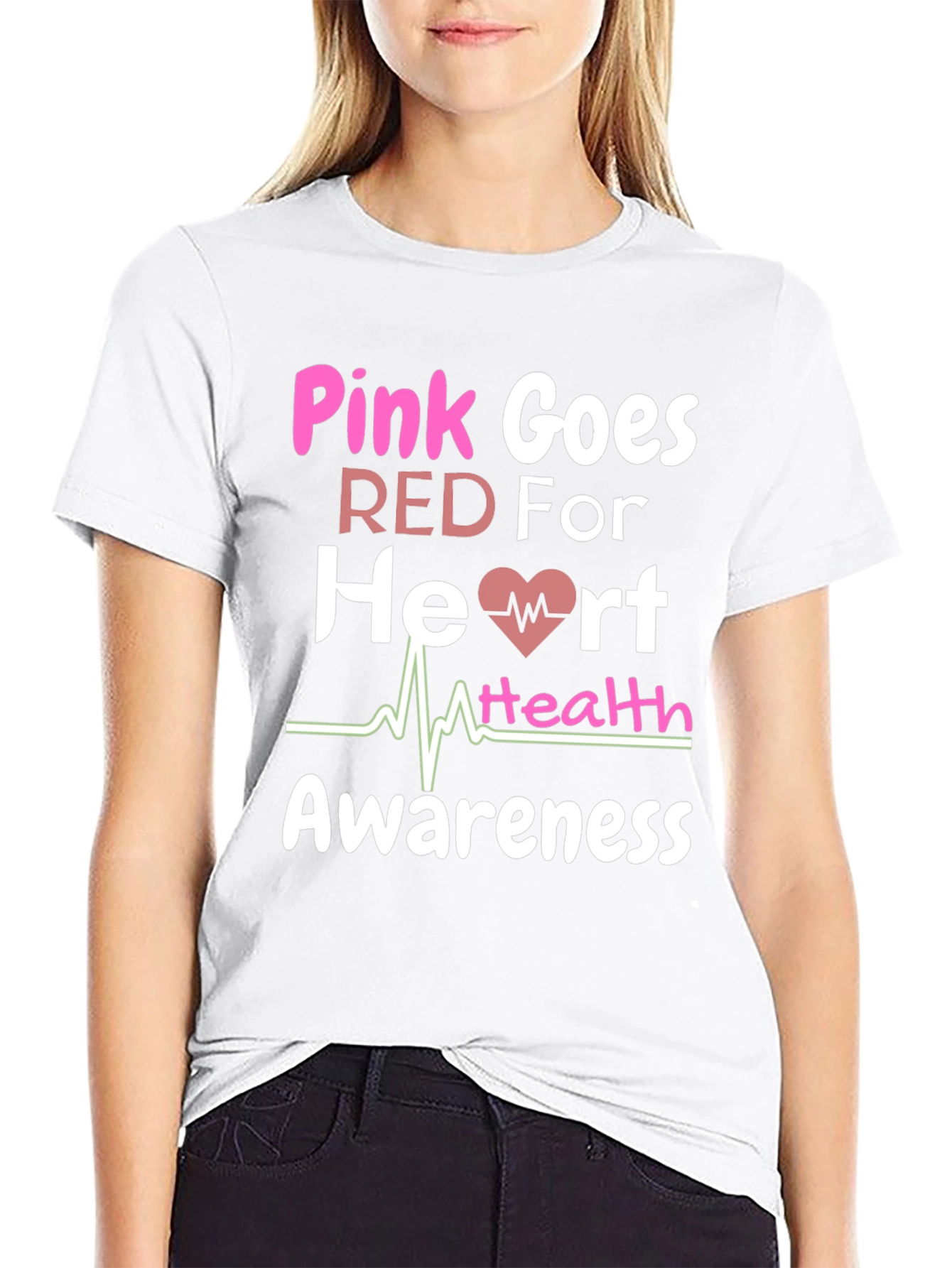 Pink Goes Red Heart Health Awareness T-Shirt