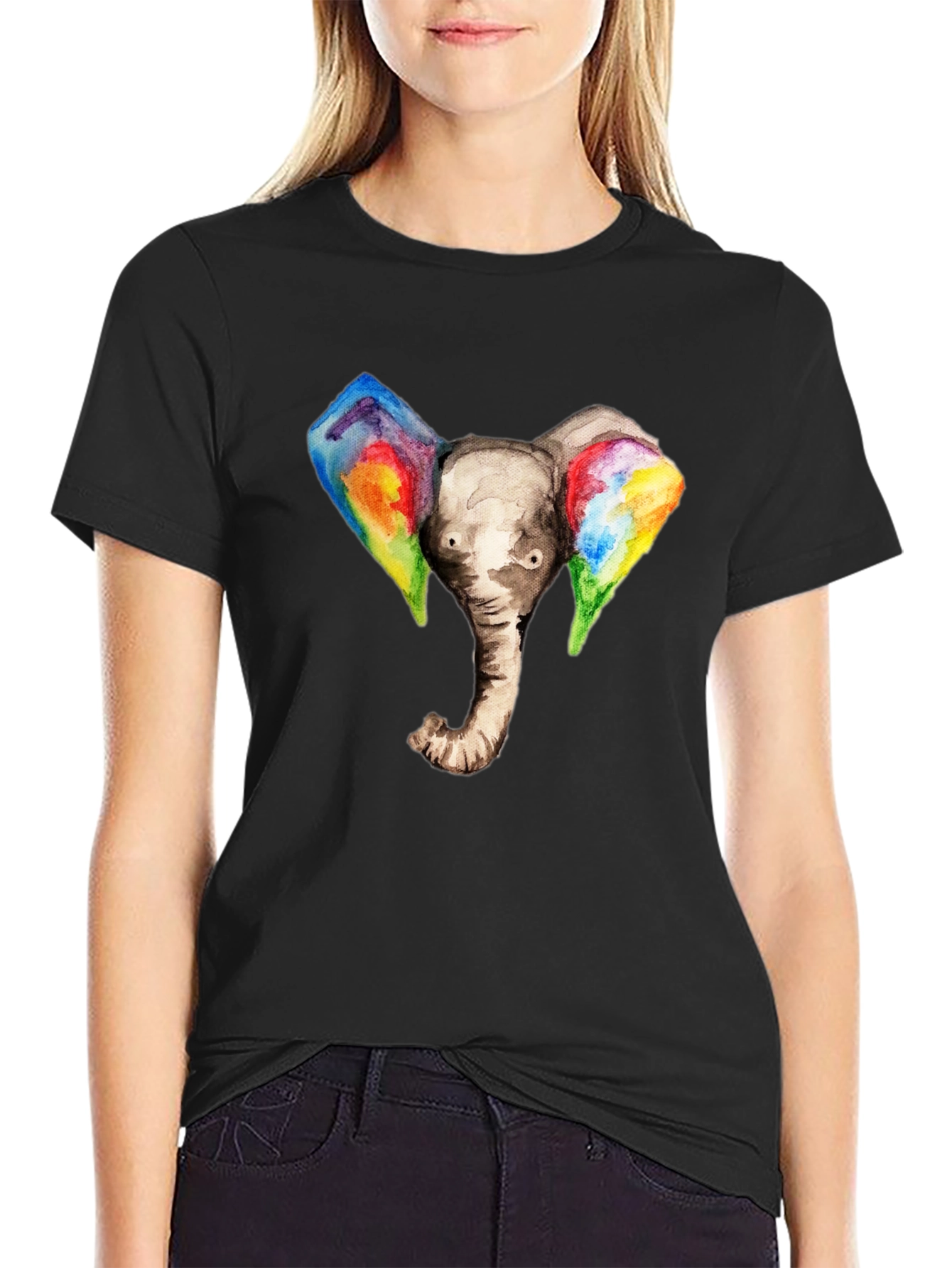 Elephant Rainbow Ears Graphic T-Shirt