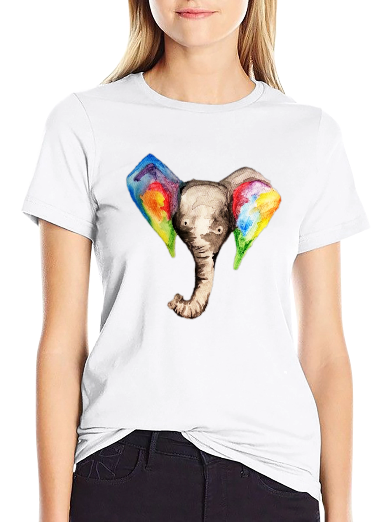 Elephant Rainbow Ears Graphic T-Shirt