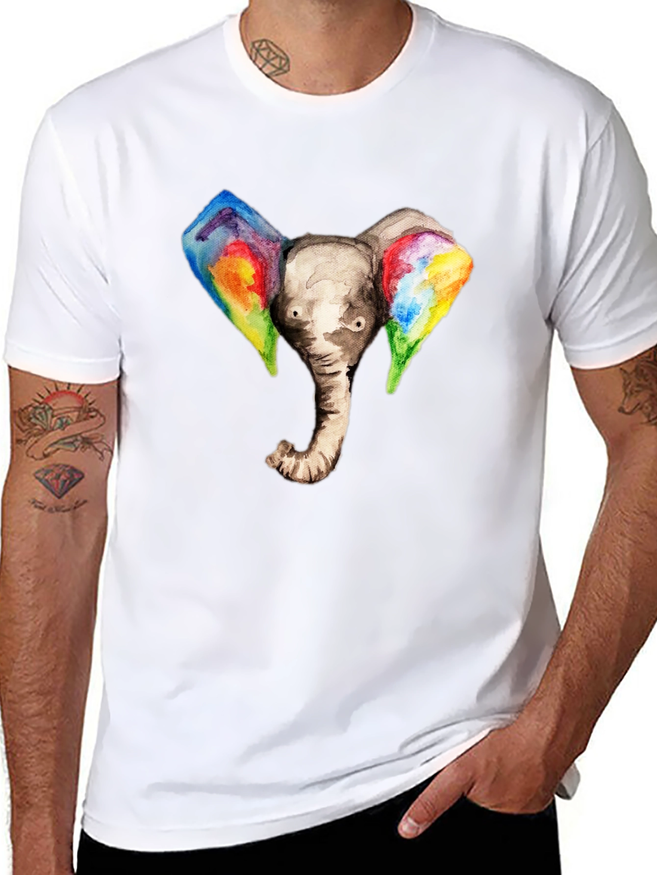 Elephant Rainbow Ears Graphic T-Shirt