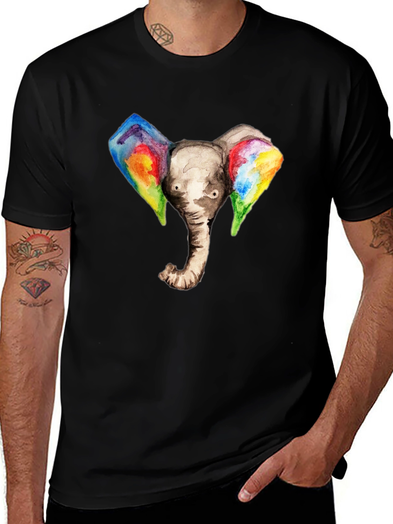 Elephant Rainbow Ears Graphic T-Shirt
