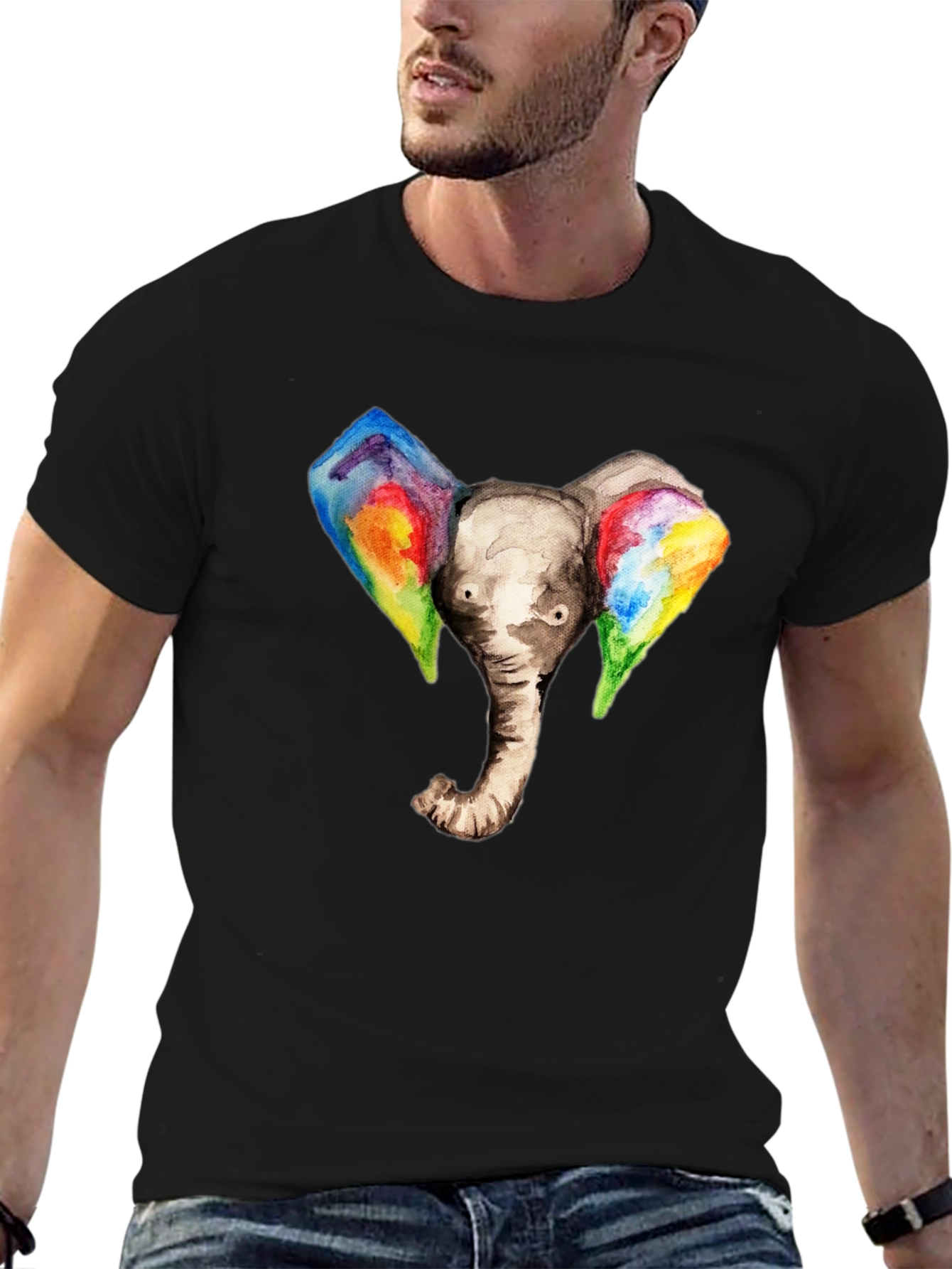 Elephant Rainbow Ears Graphic T-Shirt