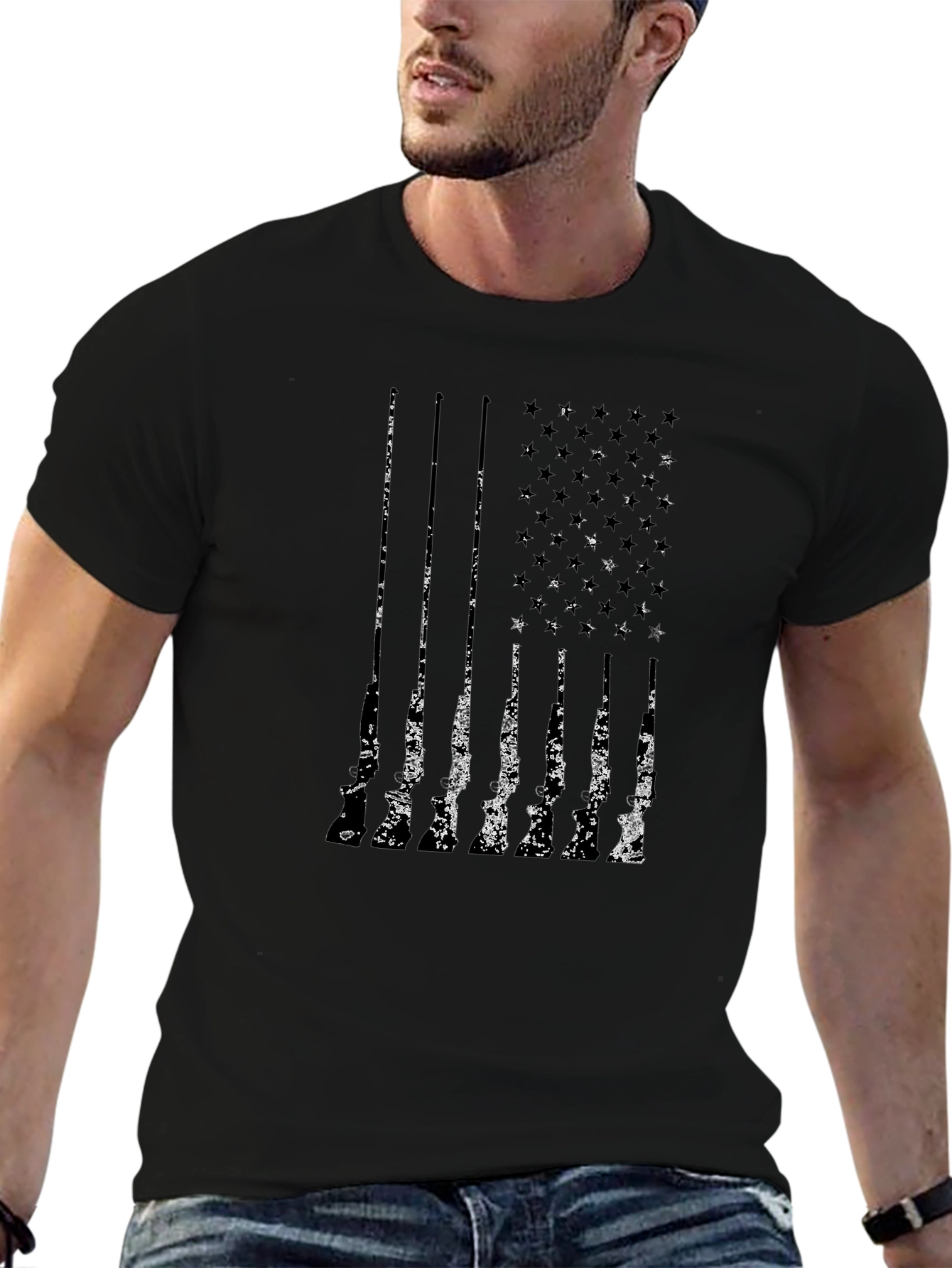 Distressed American Flag Gun T-Shirt