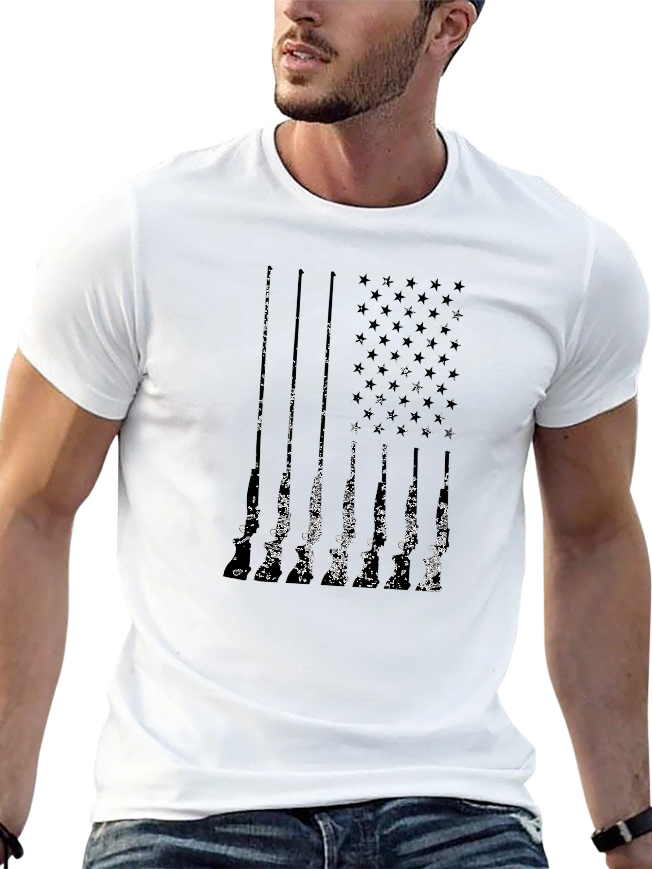 Distressed American Flag Gun T-Shirt