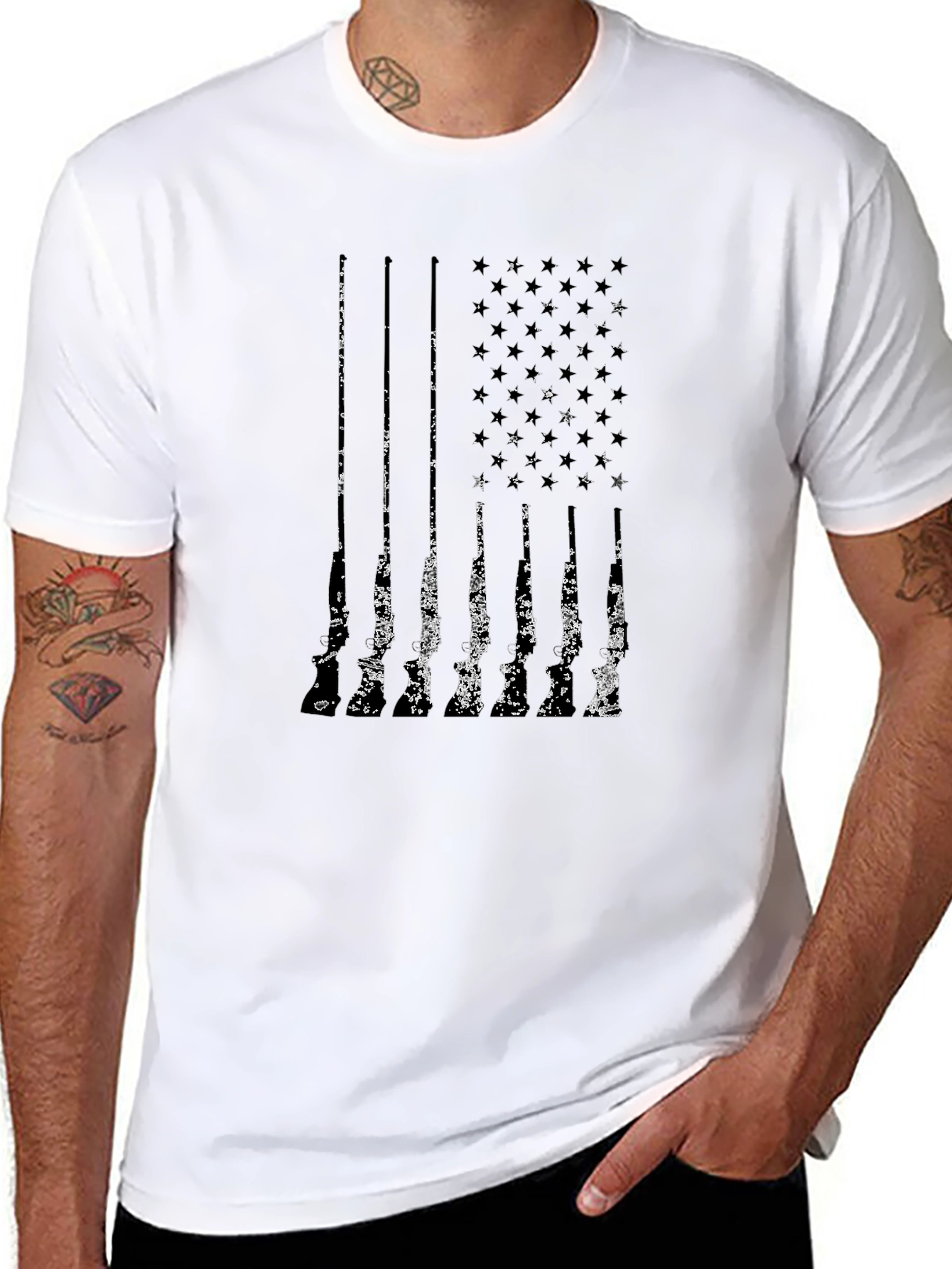 Distressed American Flag Gun T-Shirt