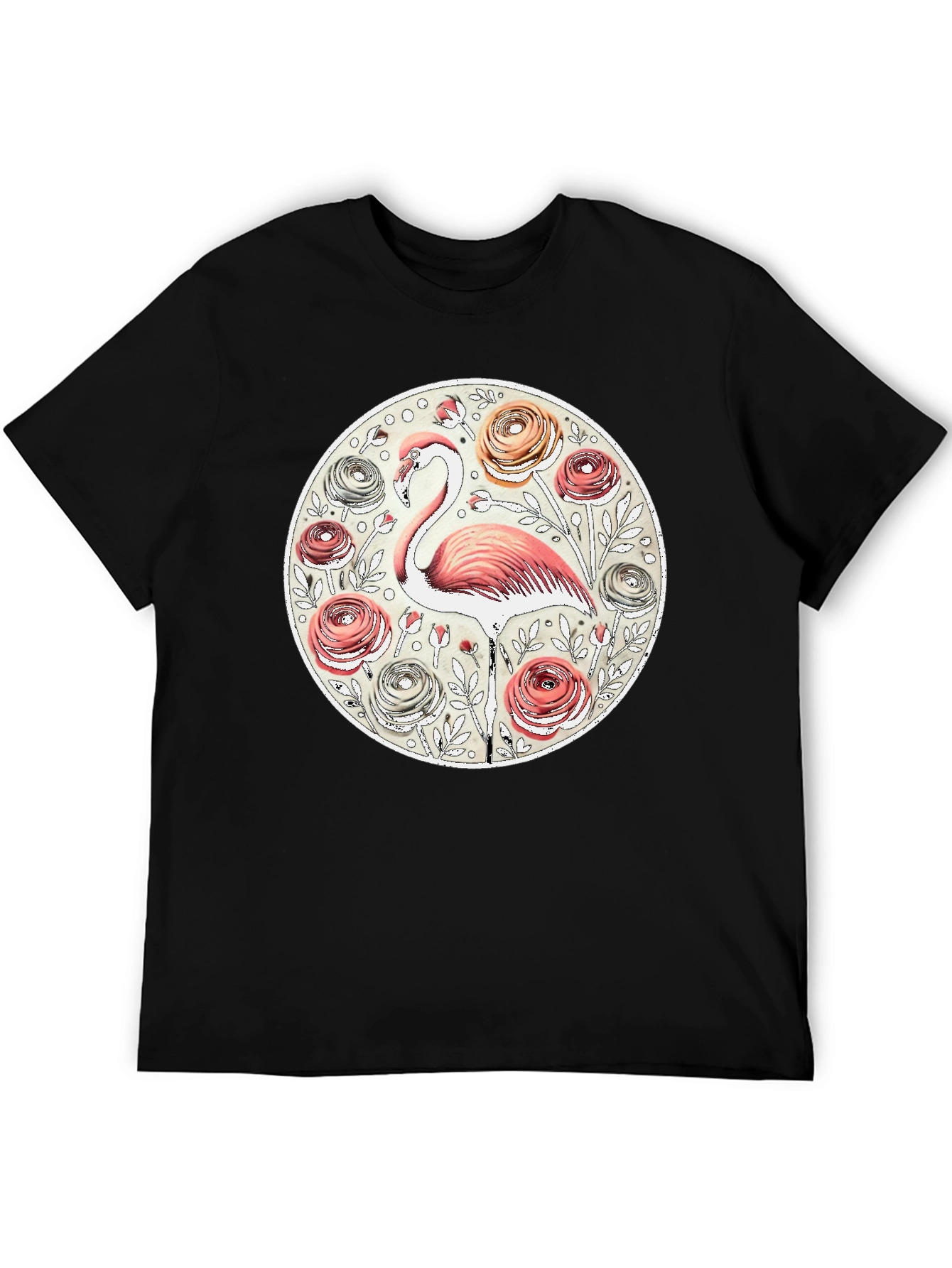 Floral Flamingo Graphic Tee - Stylish Black T-Shirt