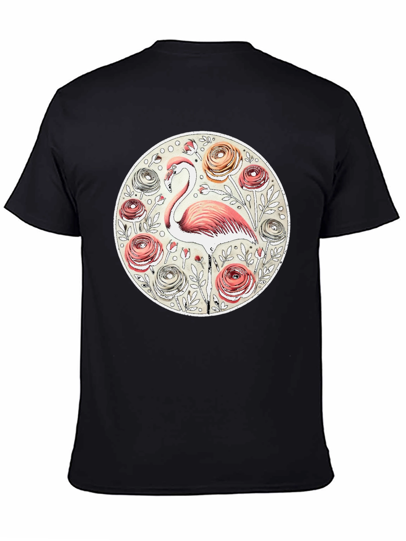 Floral Flamingo Graphic Tee - Stylish Black T-Shirt
