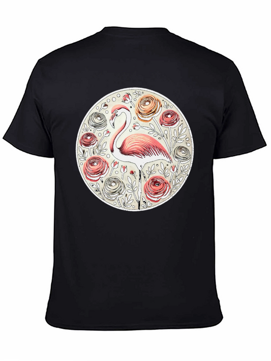 Floral Flamingo Graphic Tee - Stylish Black T-Shirt