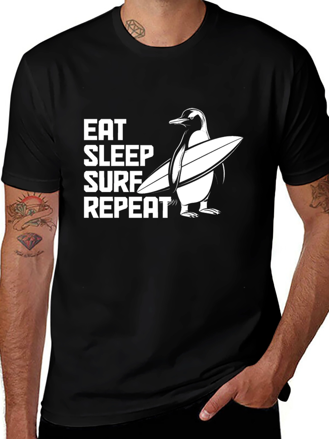 Eat Sleep Surf Repeat Penguin Graphic Tee