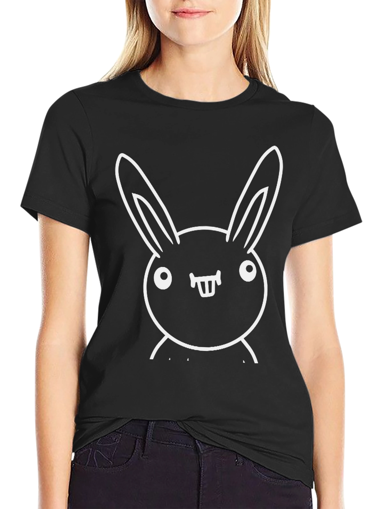 Funny Bunny Graphic Tee - Black Cotton T-Shirt