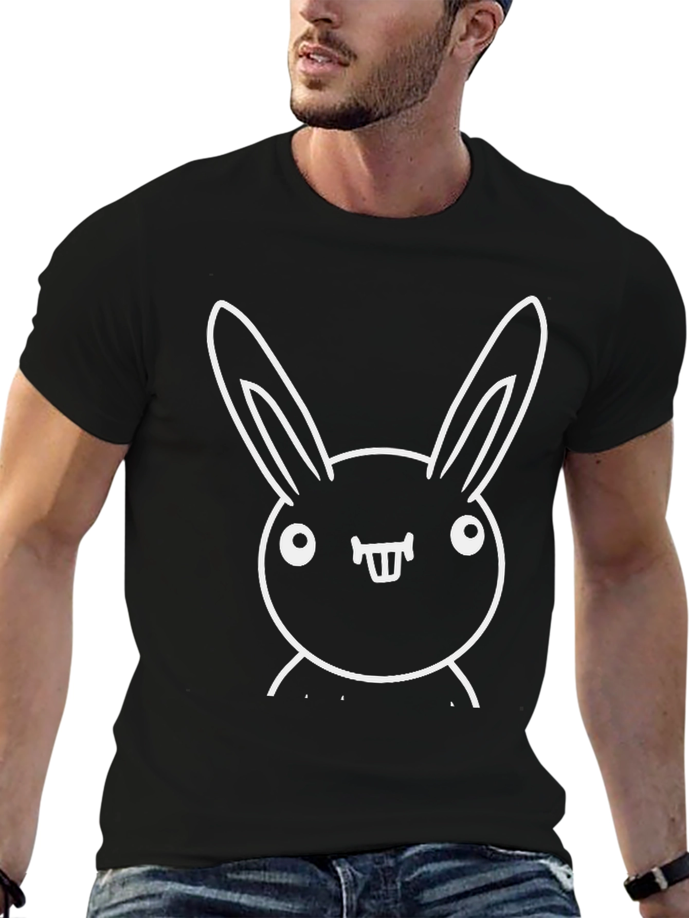 Funny Bunny Graphic Tee - Black Cotton T-Shirt