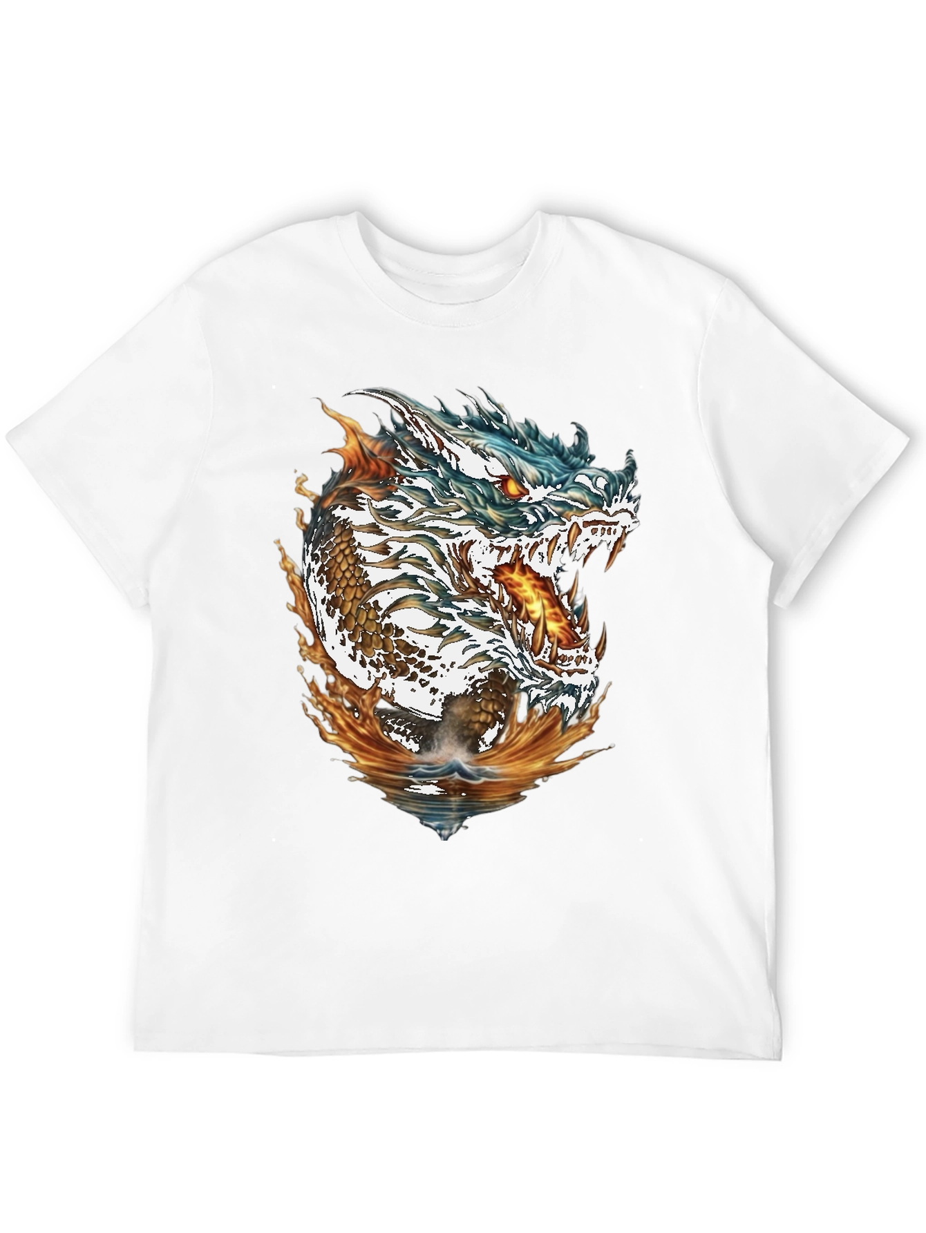 Dragon Fire & Water Graphic Print Black T-Shirt