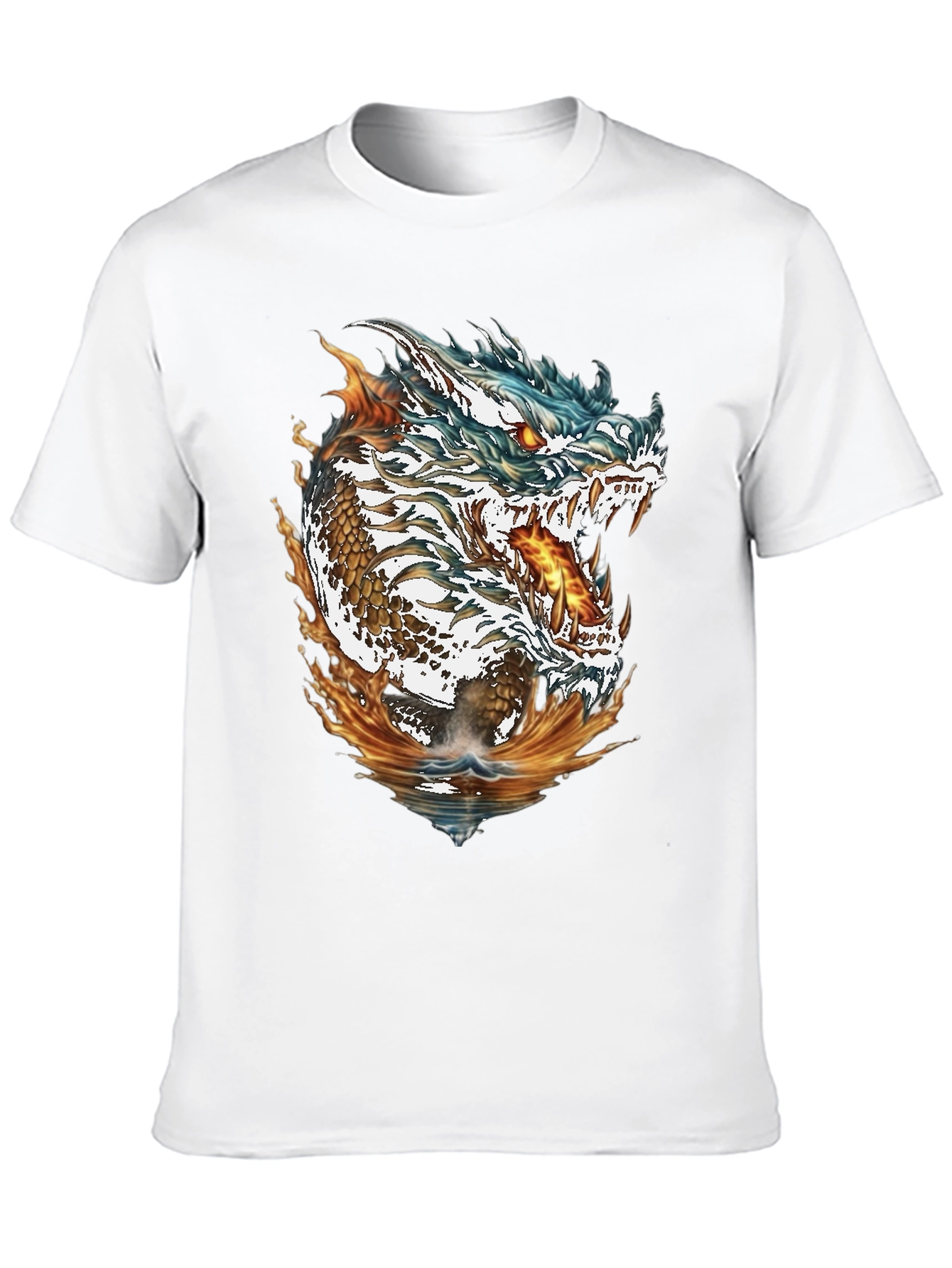Dragon Fire & Water Graphic Print Black T-Shirt