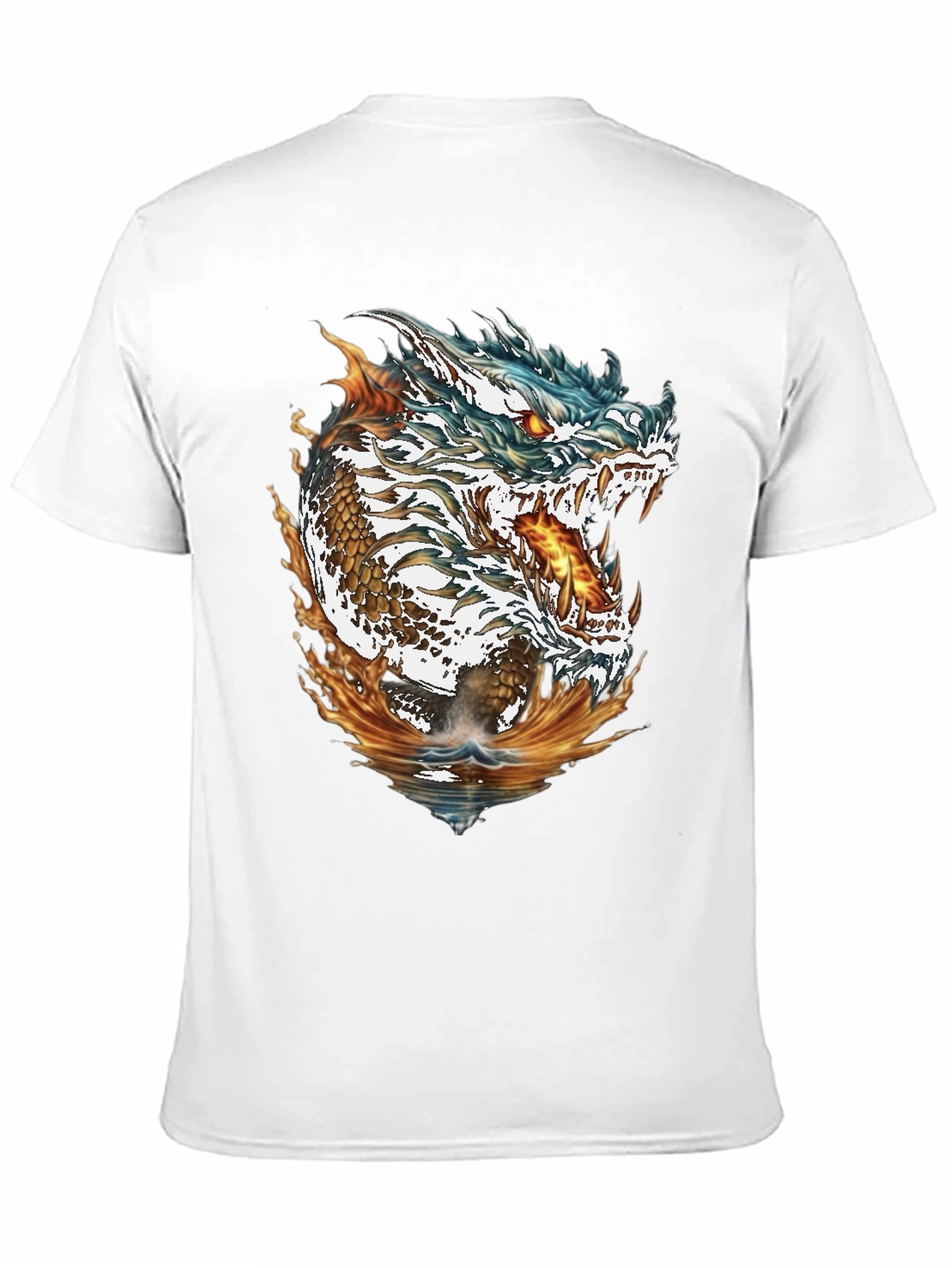 Dragon Fire & Water Graphic Print Black T-Shirt