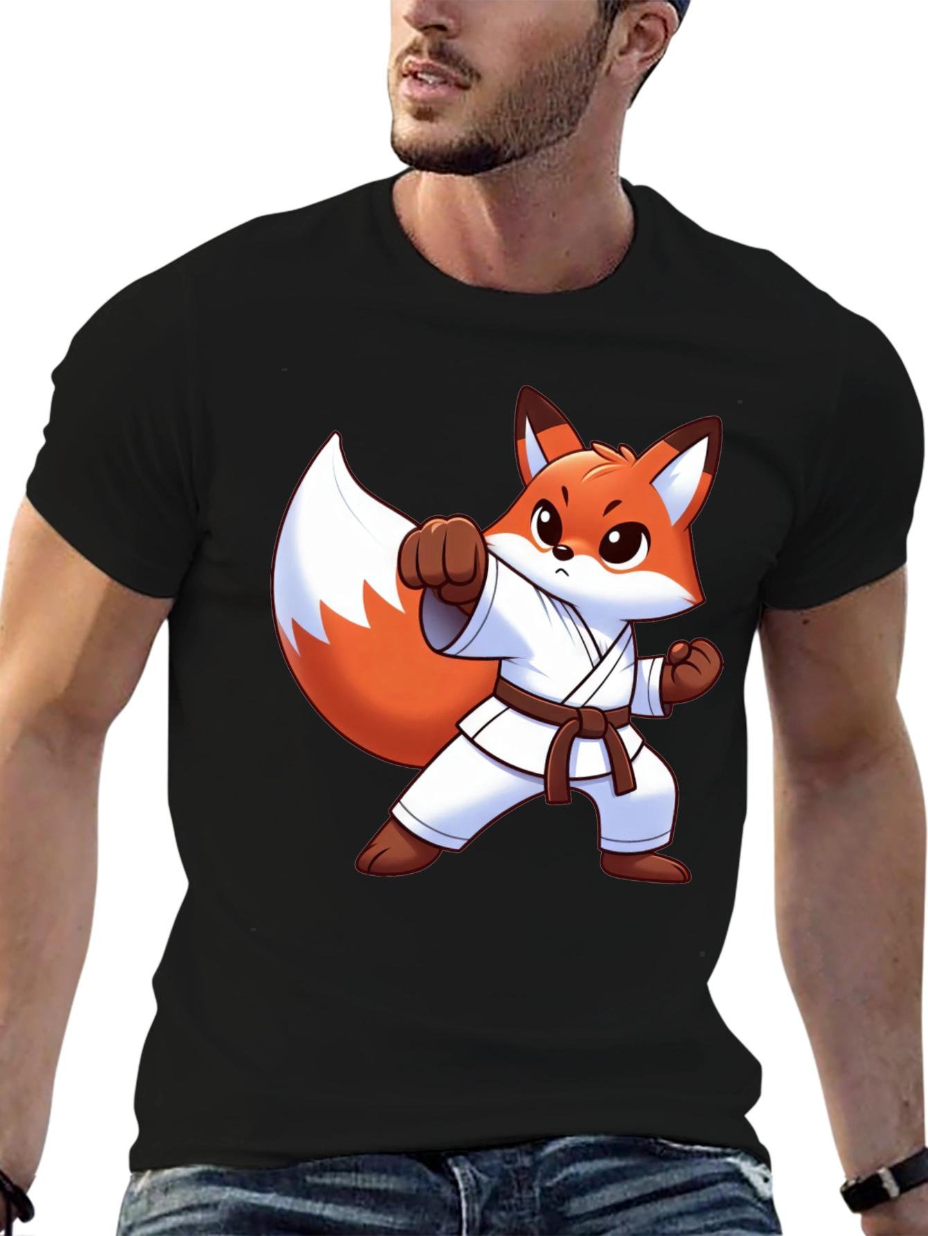 Karate Fox Graphic Tee - Black Cotton T-Shirt