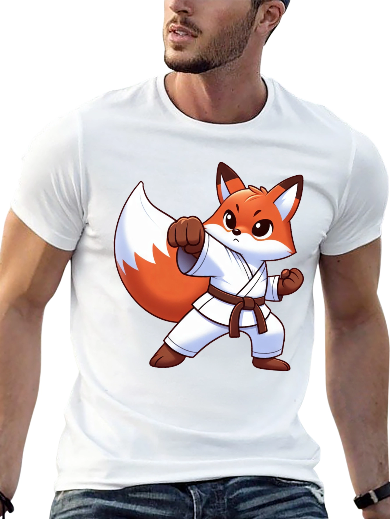 Karate Fox Graphic Tee - Black Cotton T-Shirt