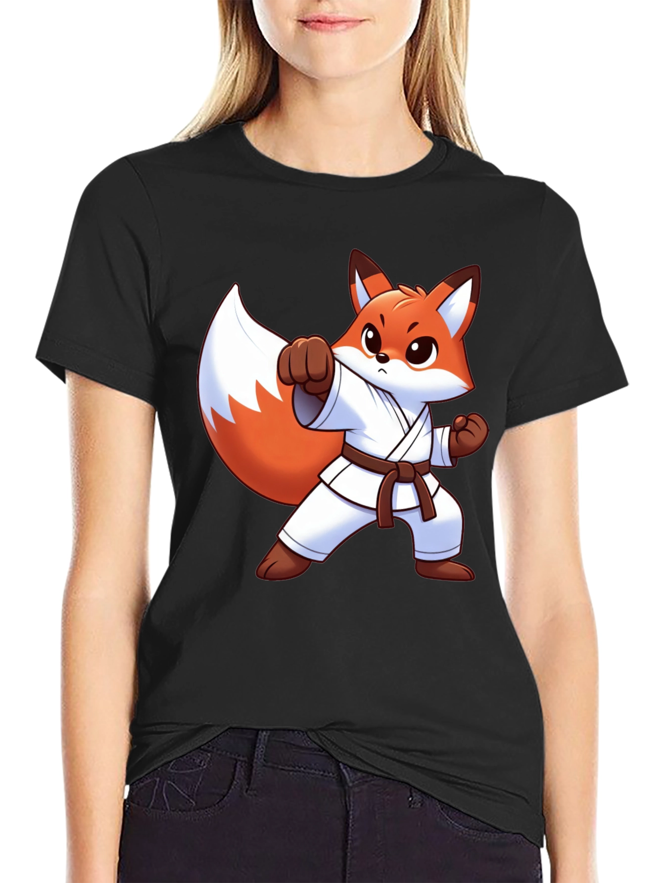 Karate Fox Graphic Tee - Black Cotton T-Shirt