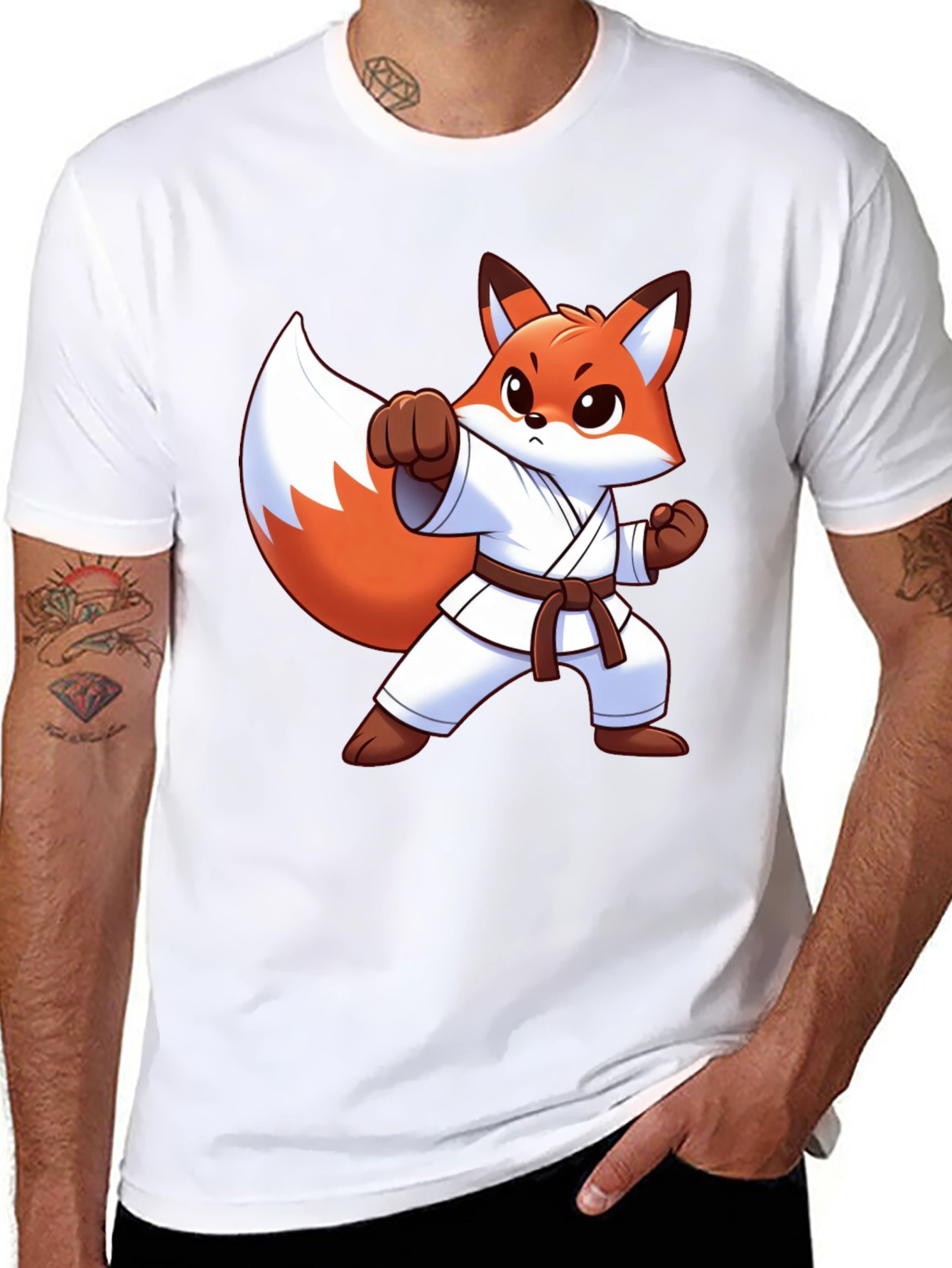 Karate Fox Graphic Tee - Black Cotton T-Shirt