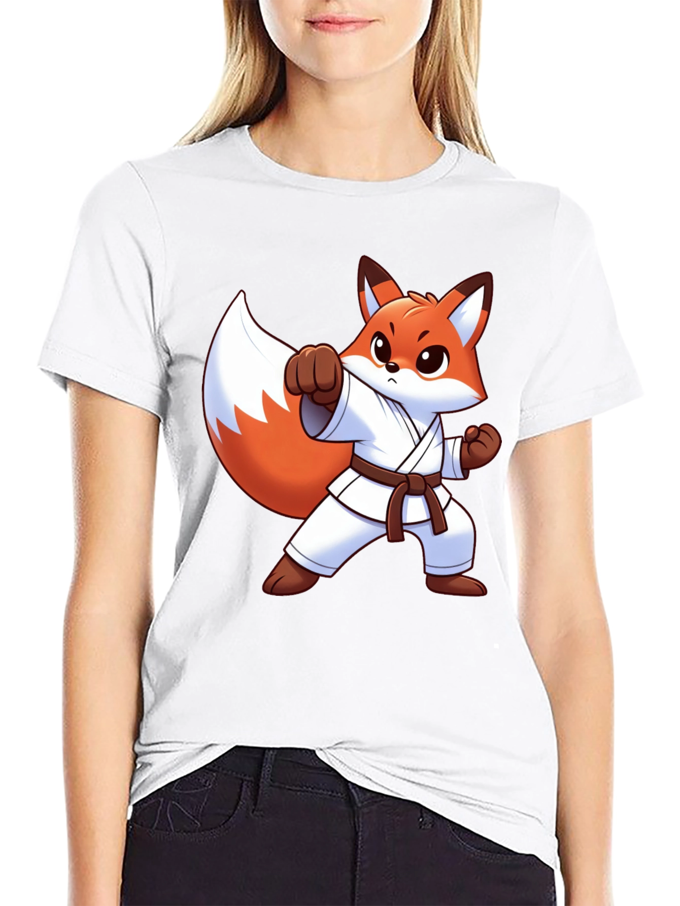 Karate Fox Graphic Tee - Black Cotton T-Shirt