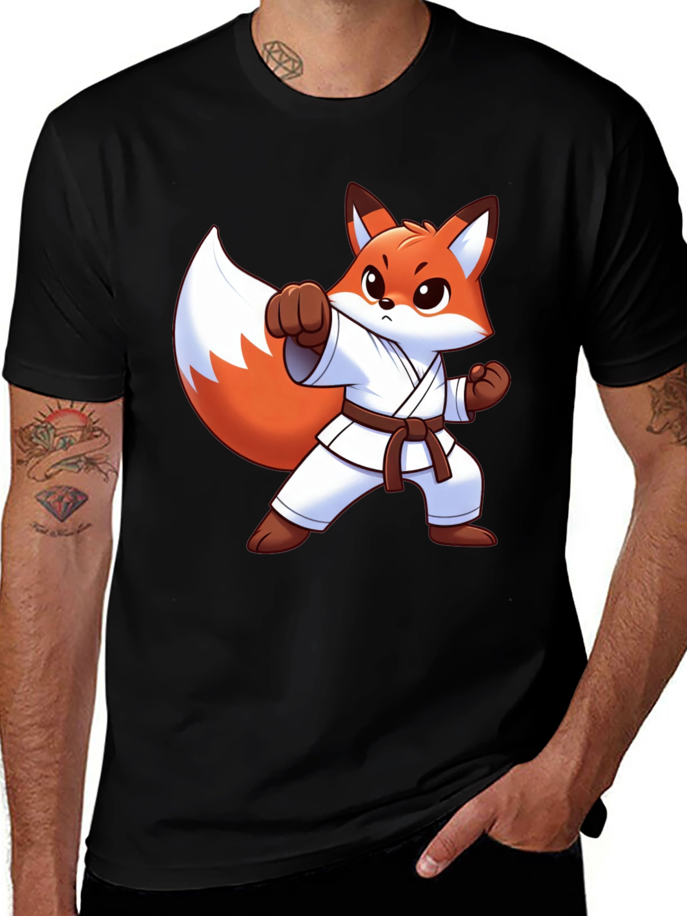Karate Fox Graphic Tee - Black Cotton T-Shirt