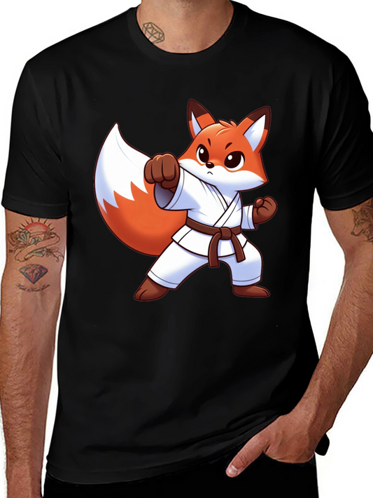 Karate Fox Graphic Tee - Black Cotton T-Shirt