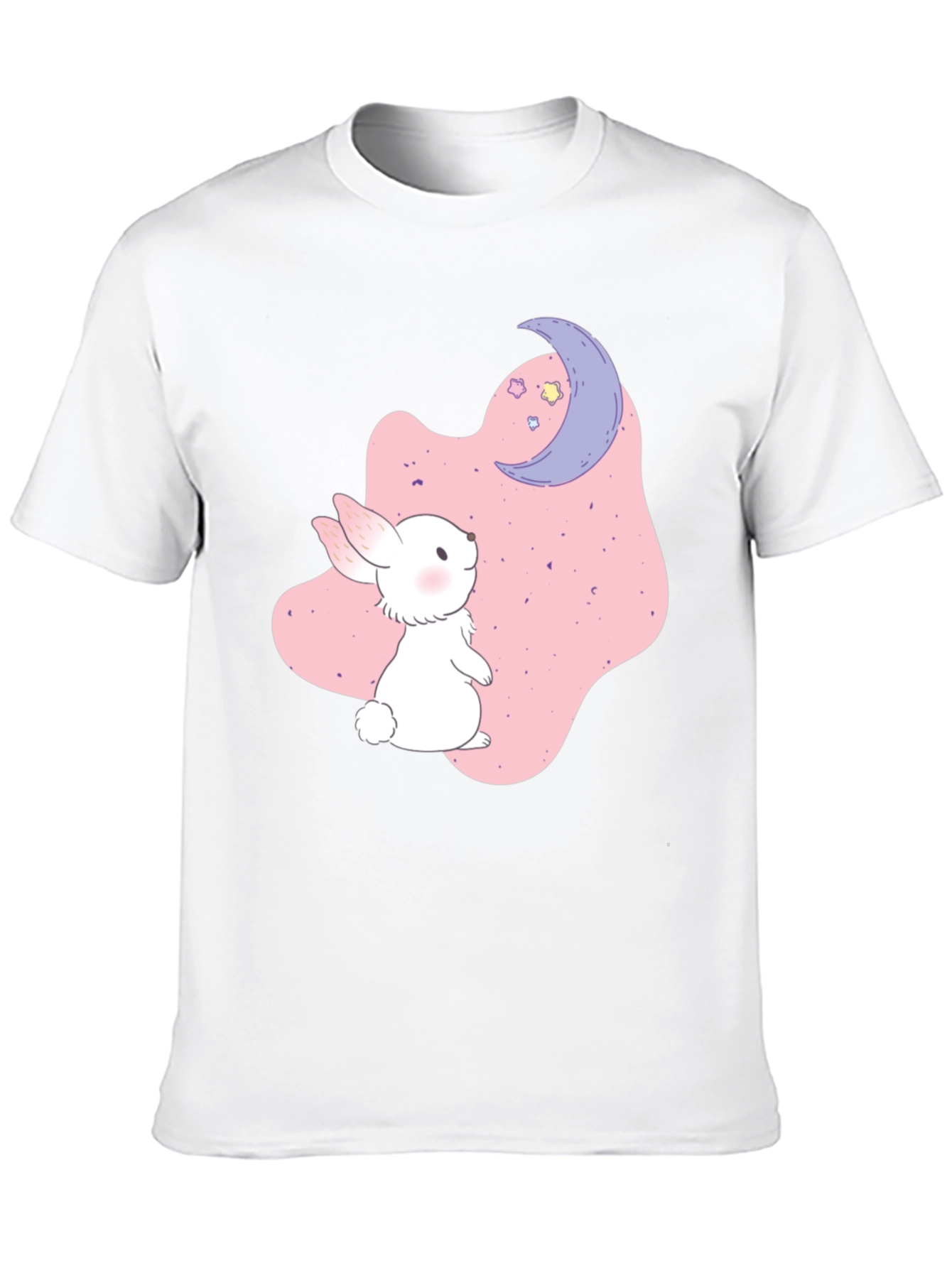 Cute Bunny & Moon Graphic Black T-Shirt