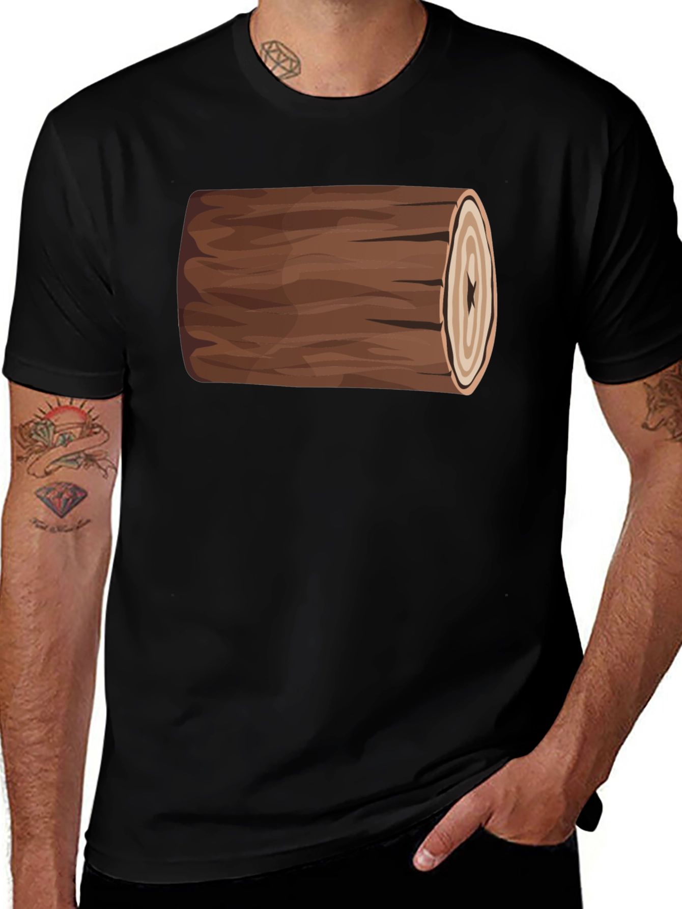 Funny Log Graphic Tee - Black Cotton T-Shirt