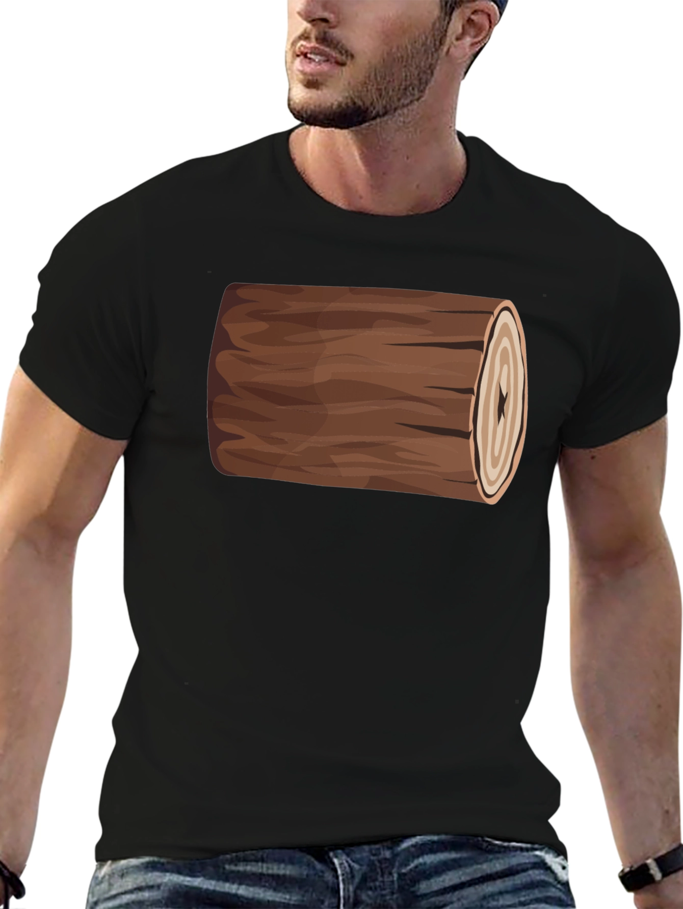 Funny Log Graphic Tee - Black Cotton T-Shirt