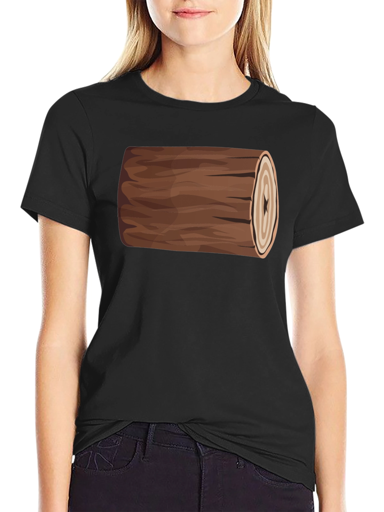 Funny Log Graphic Tee - Black Cotton T-Shirt