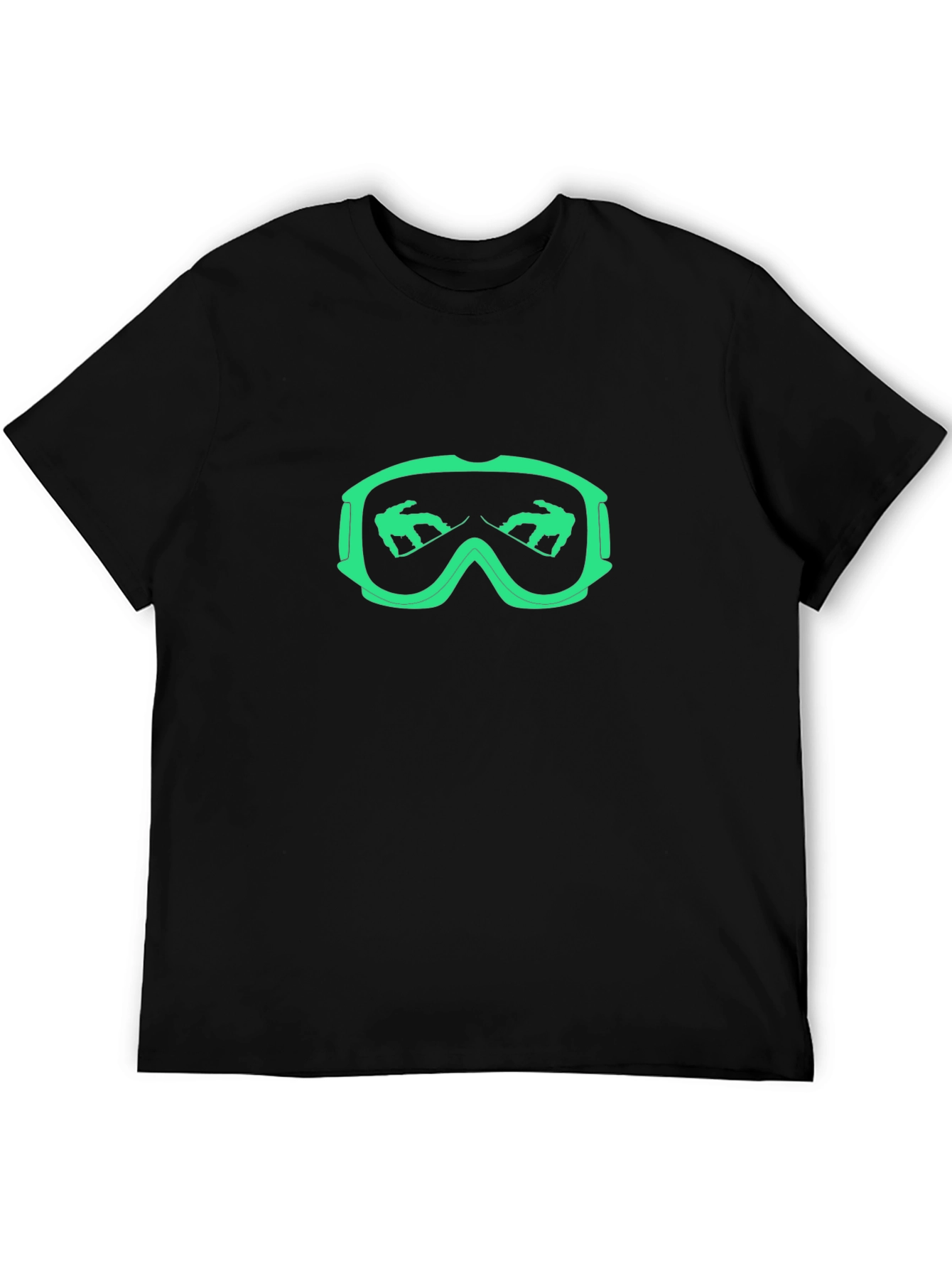 Cool Black T-Shirt with Green Ski Goggles Design