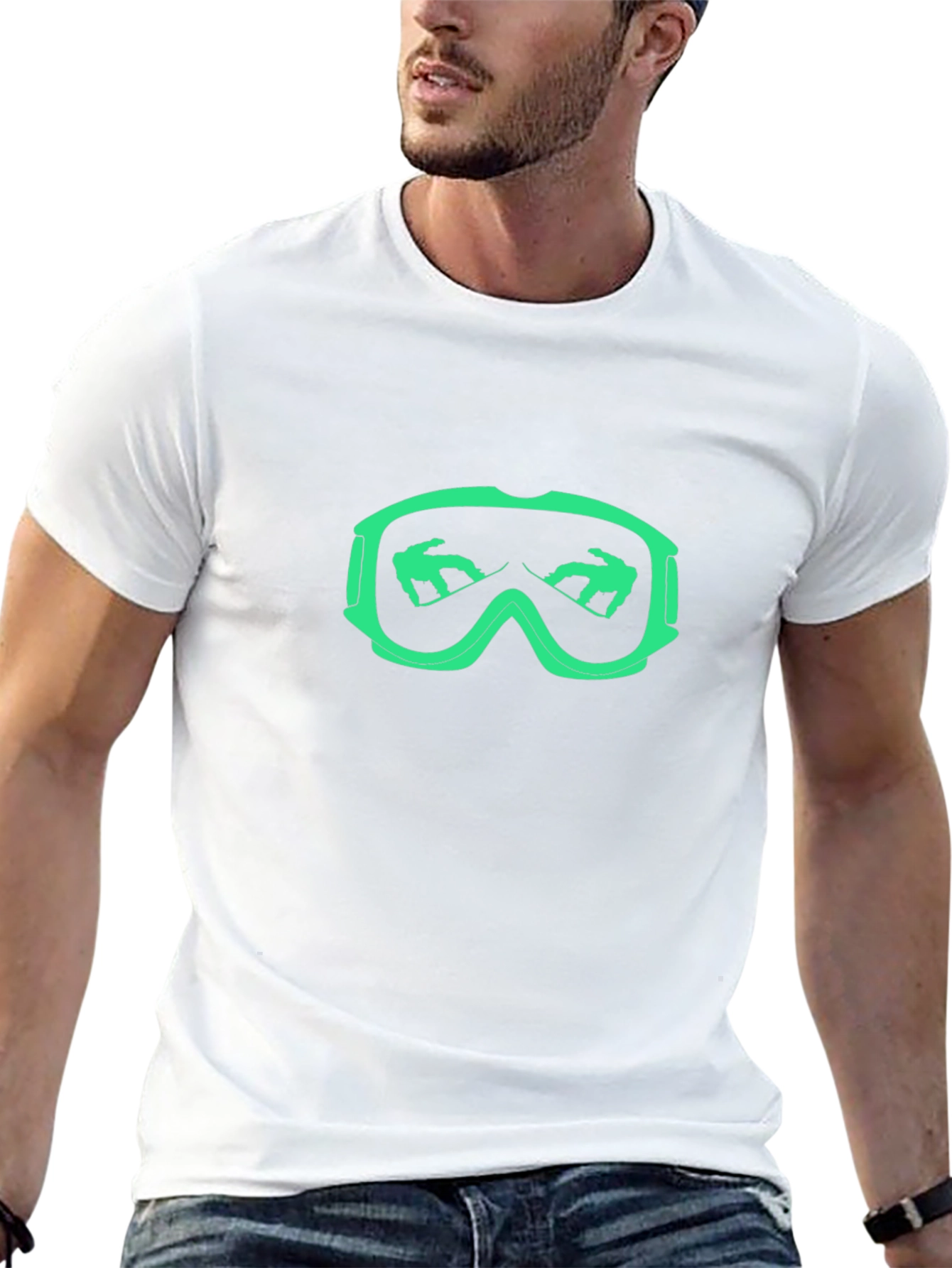 Cool Black T-Shirt with Green Ski Goggles Design