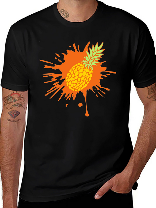 Pineapple Splash Graphic Tee - Trendy Mens Black T-Shirt