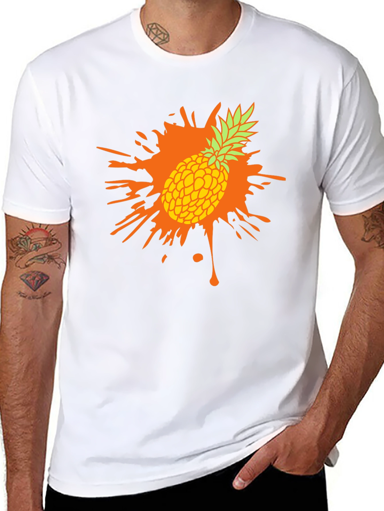 Pineapple Splash Graphic Tee - Trendy Mens Black T-Shirt