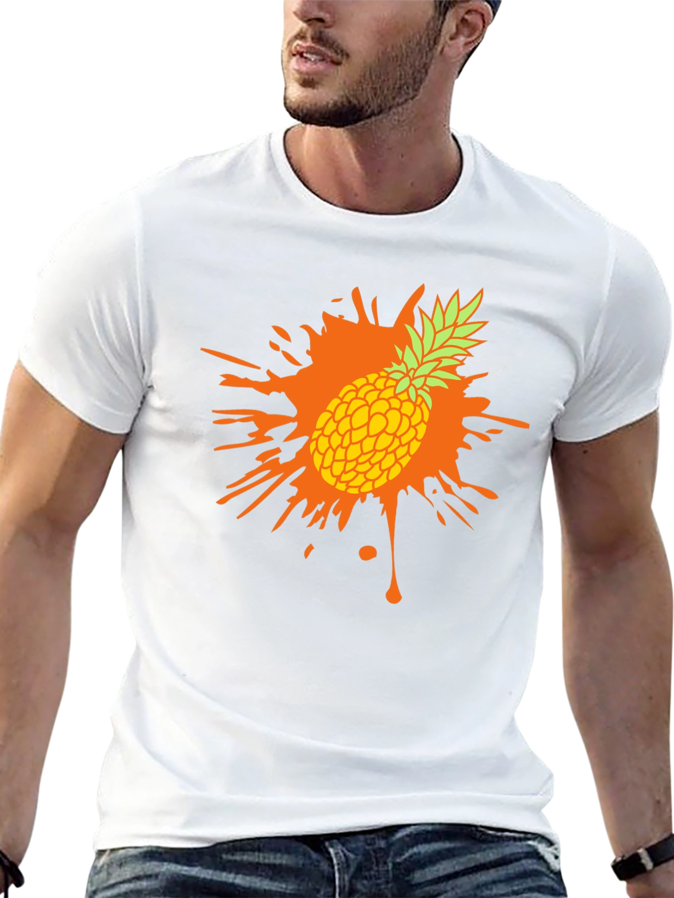 Pineapple Splash Graphic Tee - Trendy Mens Black T-Shirt