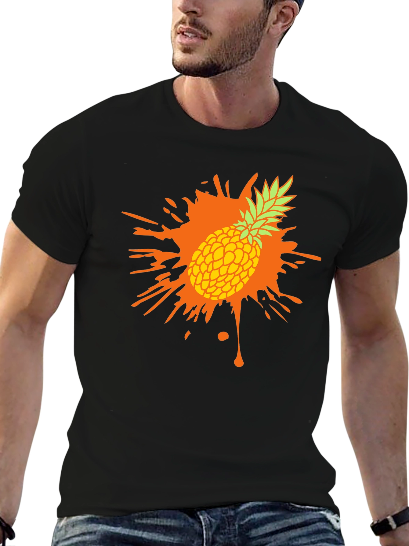 Pineapple Splash Graphic Tee - Trendy Mens Black T-Shirt