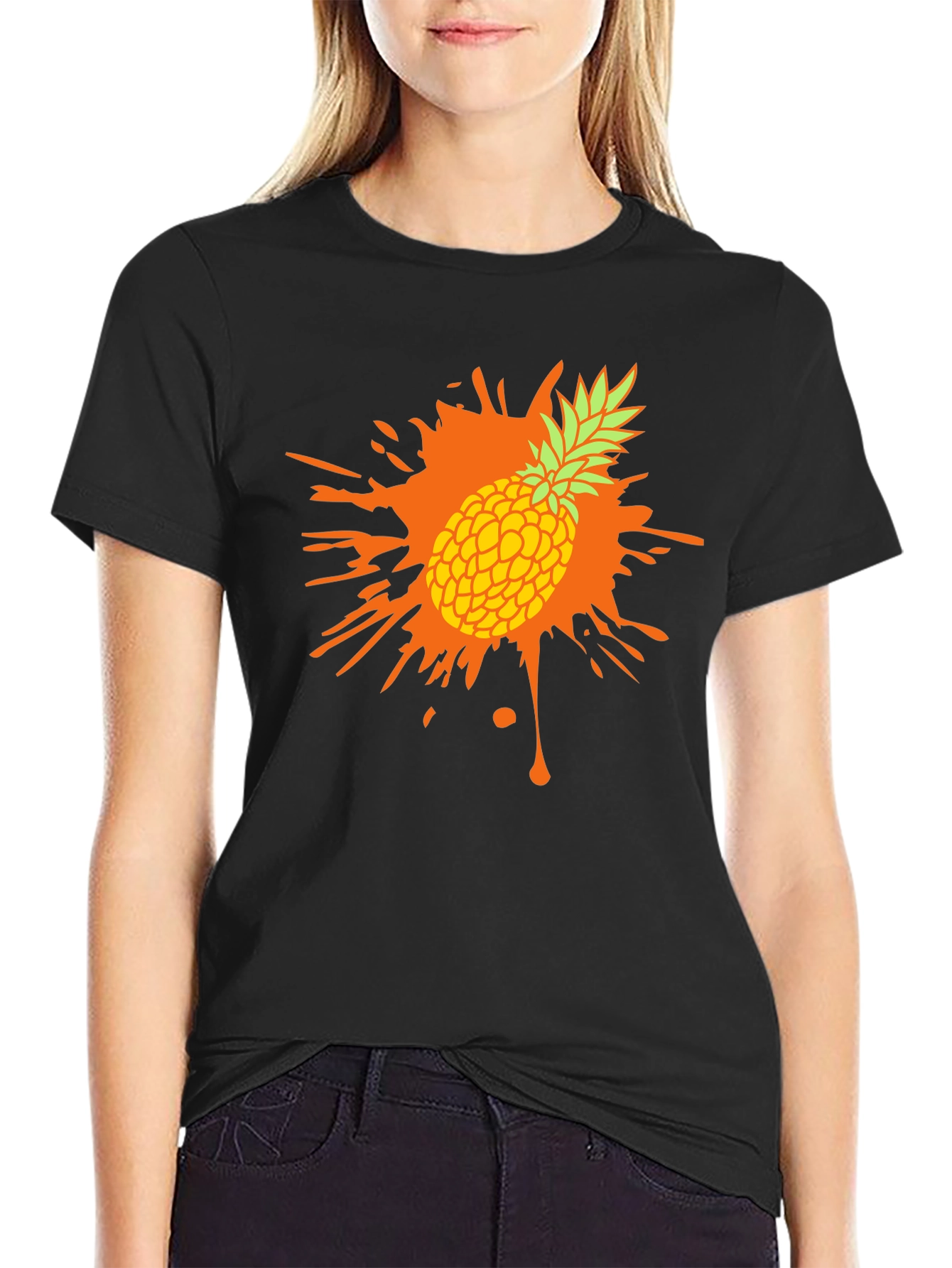 Pineapple Splash Graphic Tee - Trendy Mens Black T-Shirt